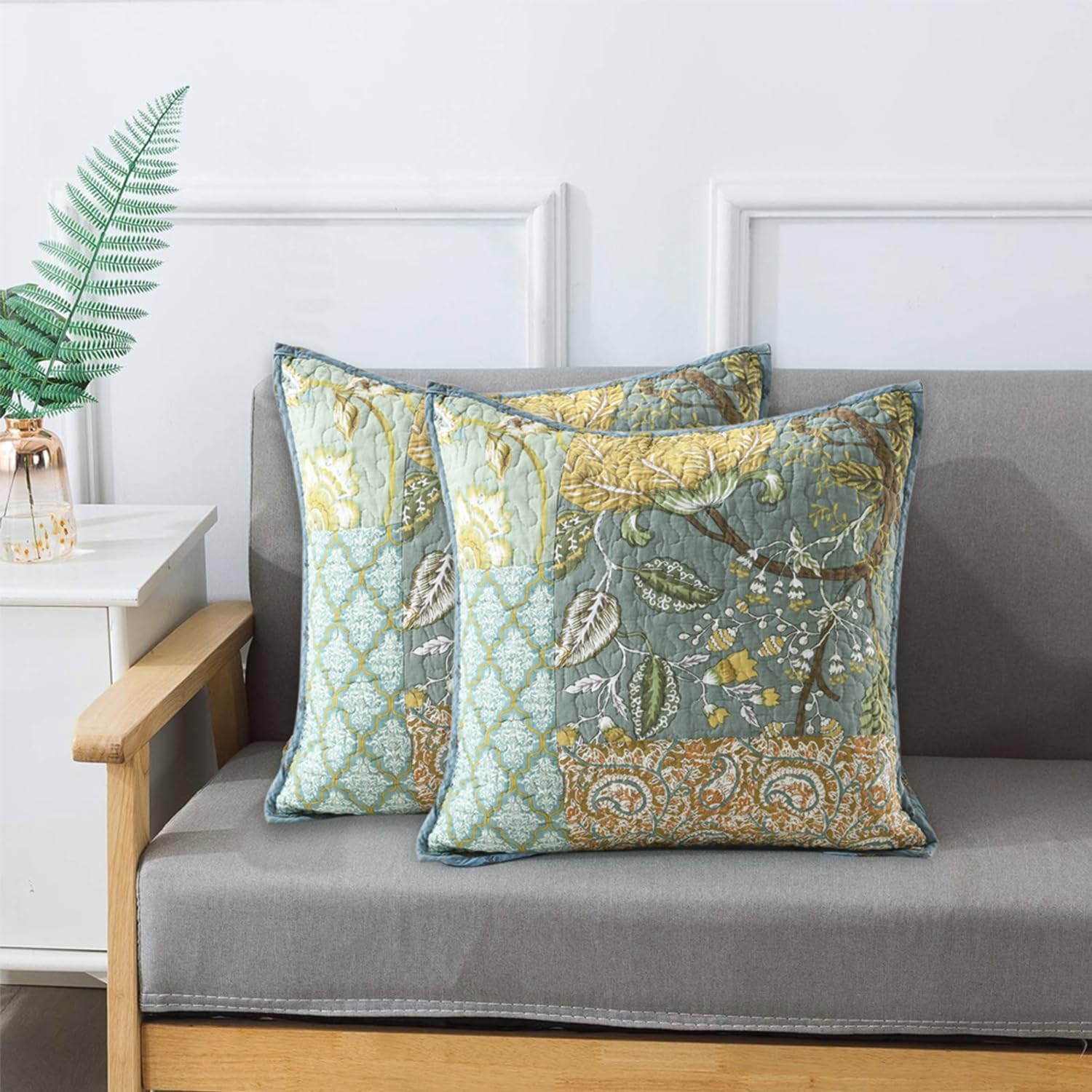 Boho Blue Throw Pillow Cover — 18" — Bohemian Floral