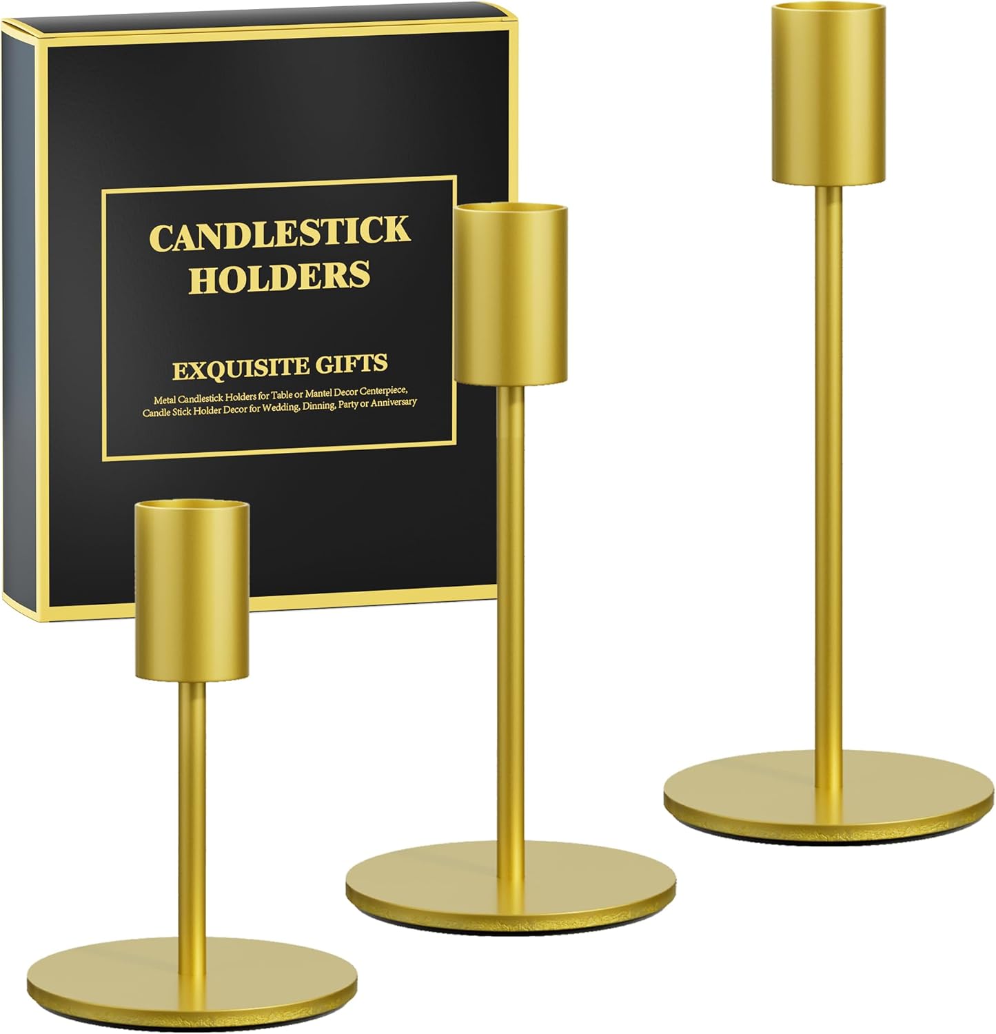 Modern Black Candle — Set of 3 — Gold