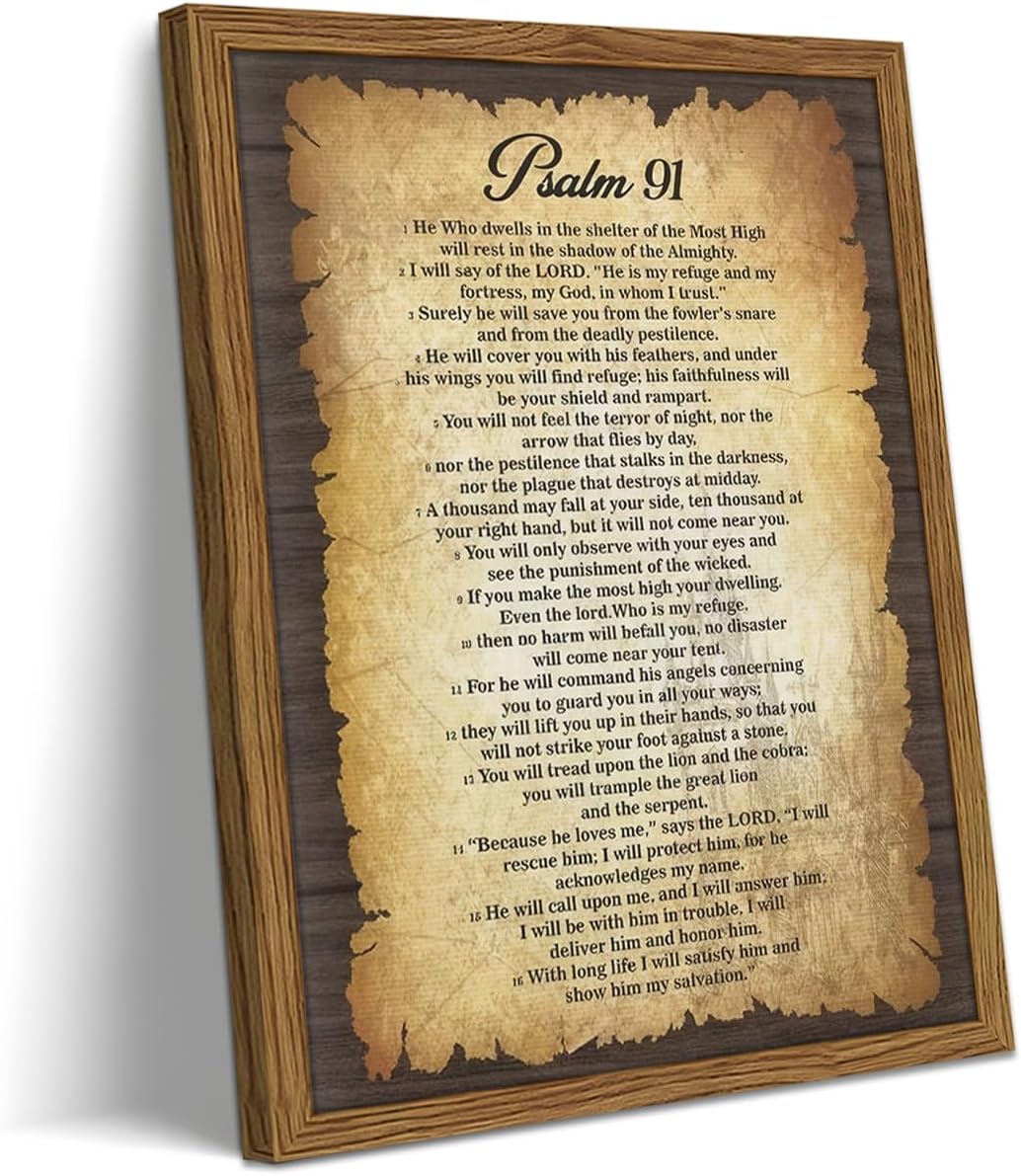 Framed Black Wall Decor — 16" — Psalm 91-wood