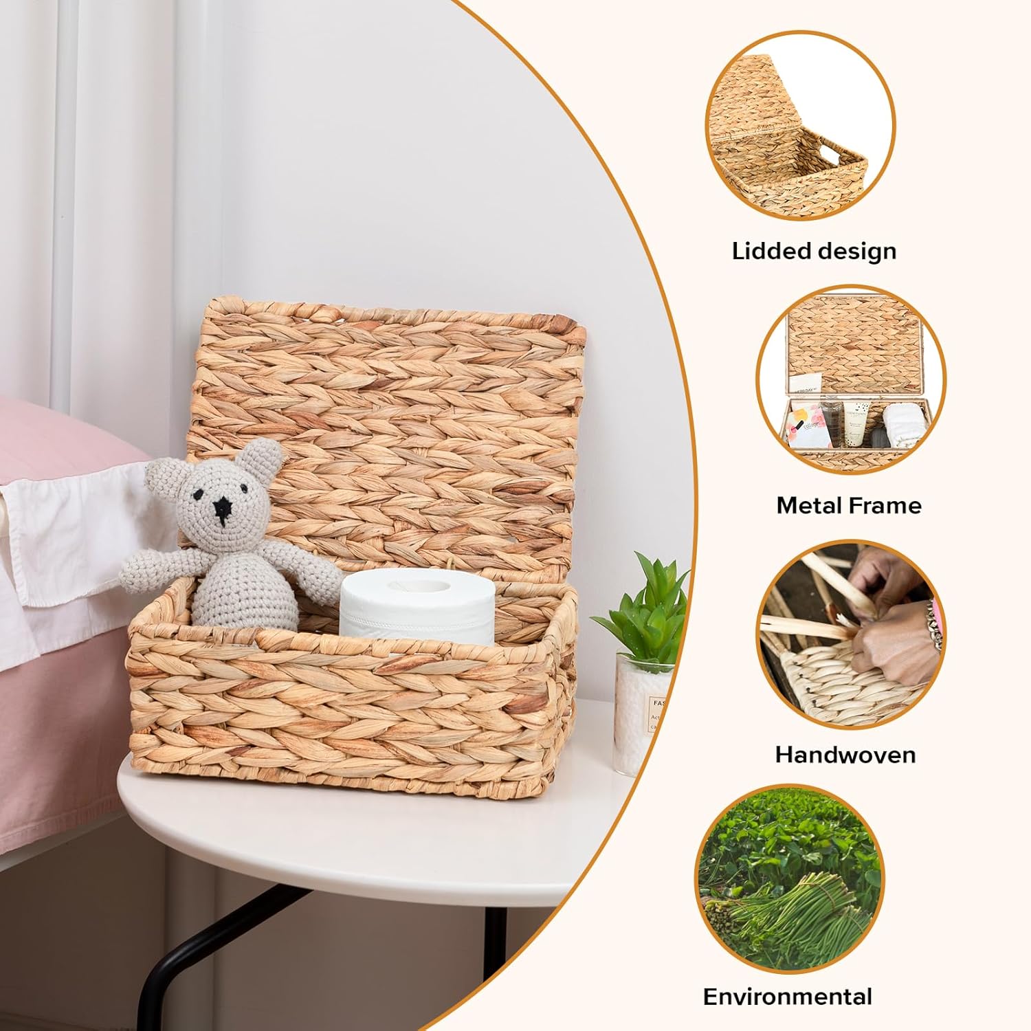 Hand-Woven Boho Metal Storage Basket - View 7