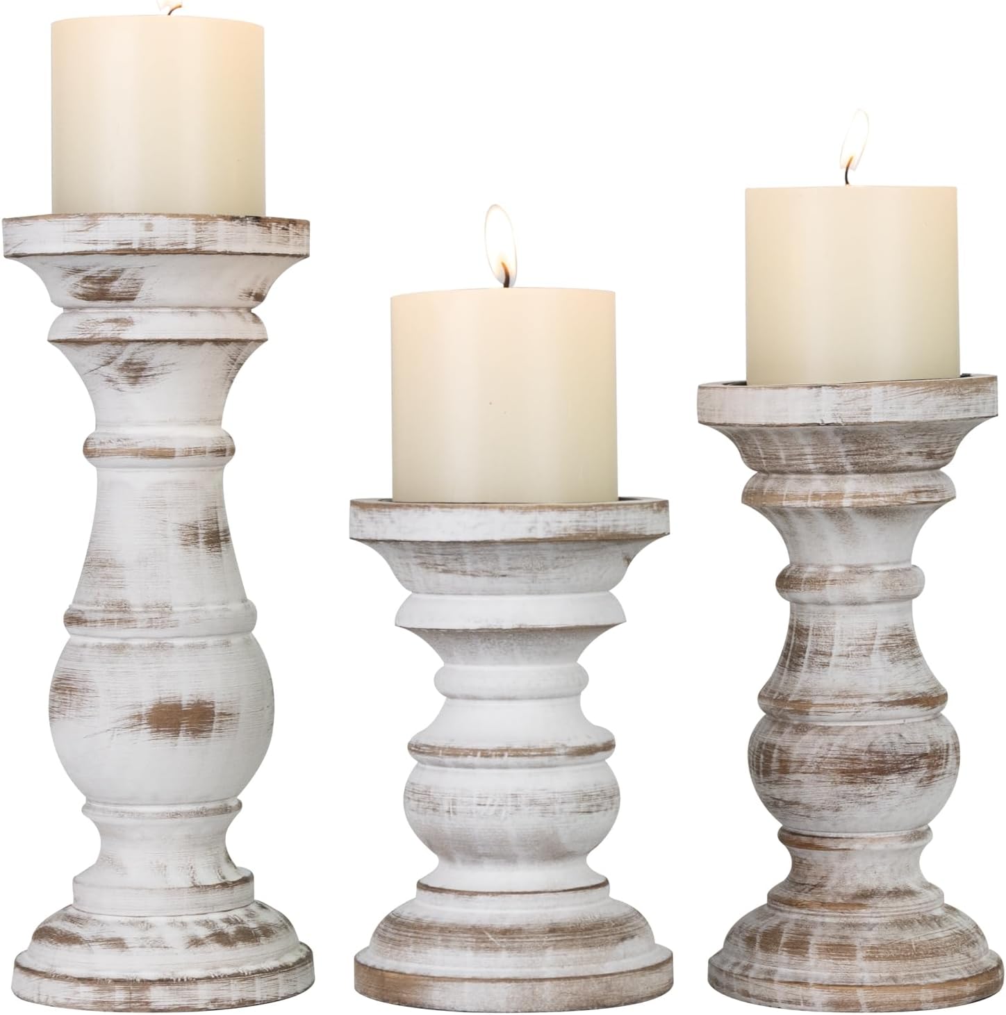 Vintage Farmhouse Brown Pillar Candle — Set of 3 — Washedwhite