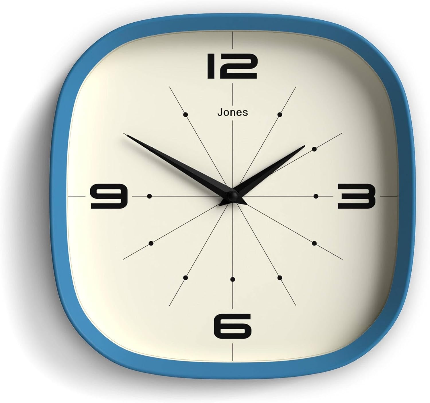 Mid-Century Black Wall Clock — 10" — Blue