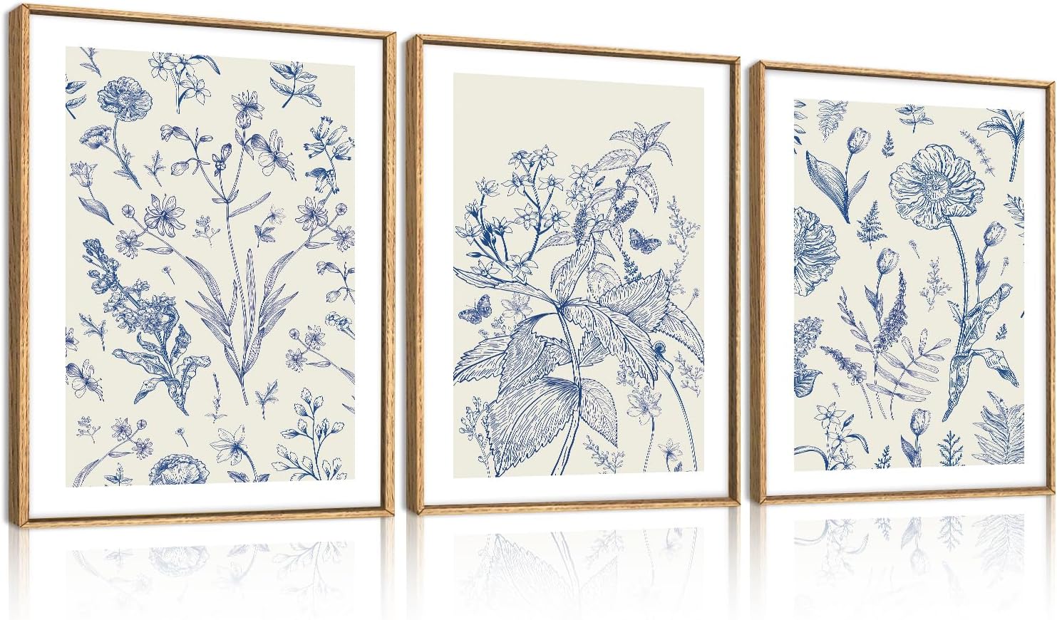 Framed Boho Beige Canvas Wall Art — 16" — Classic Chinoiserie Wall Art
