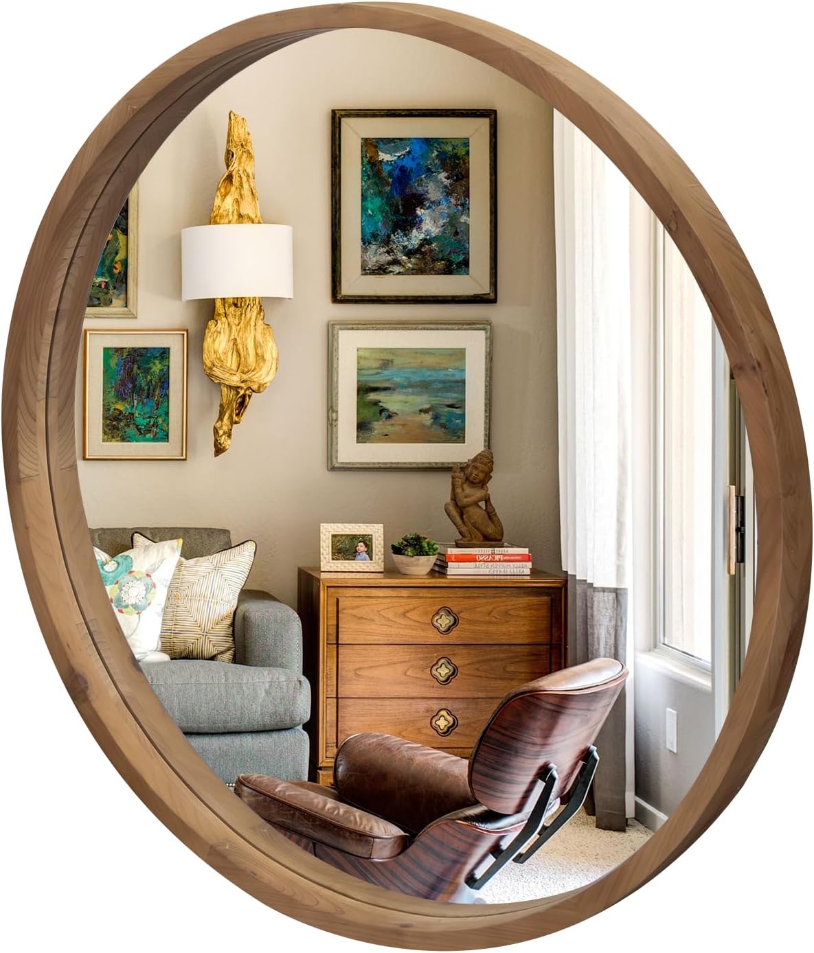 Beveled Farmhouse Brown Wall Mirror — 35" — 36"L x 36"W