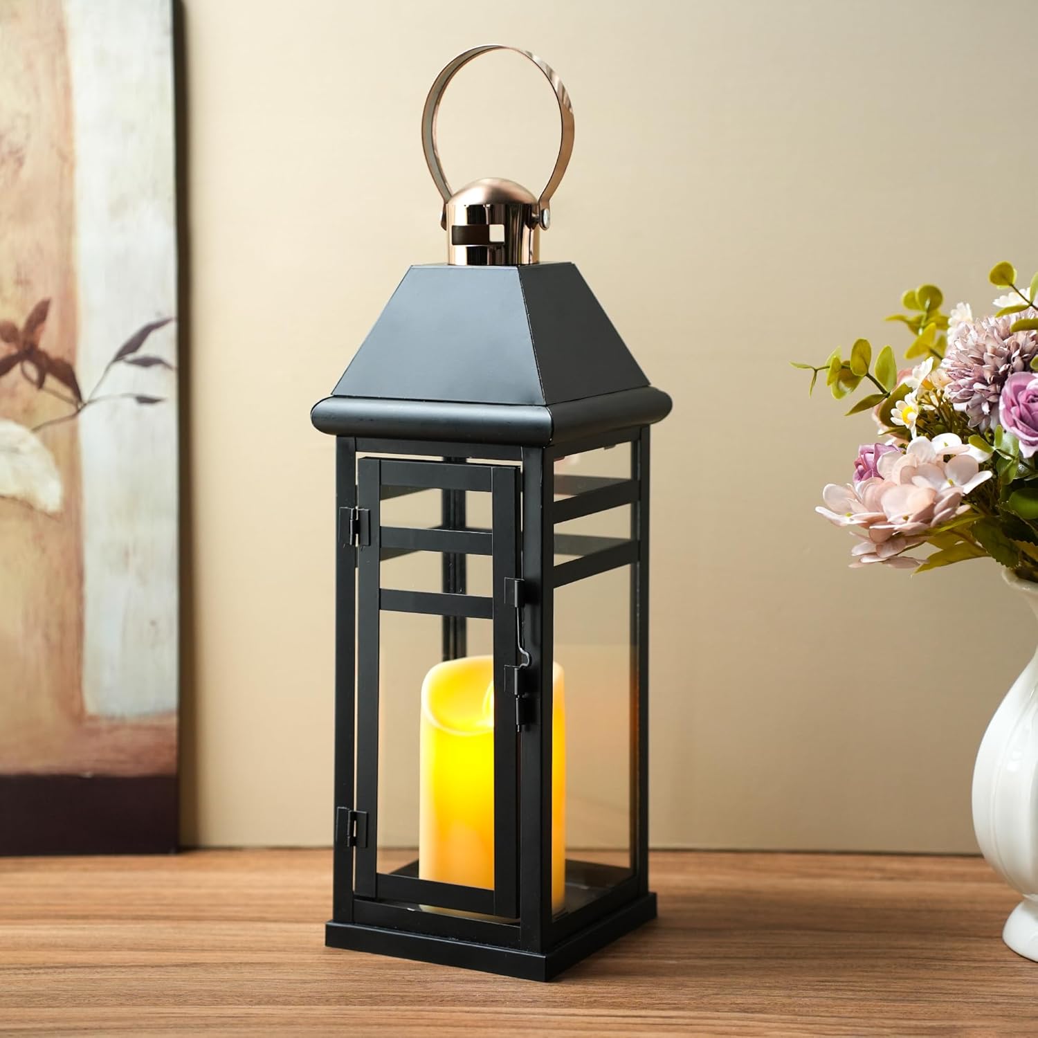 Farmhouse Beige Candle — 13" — Black