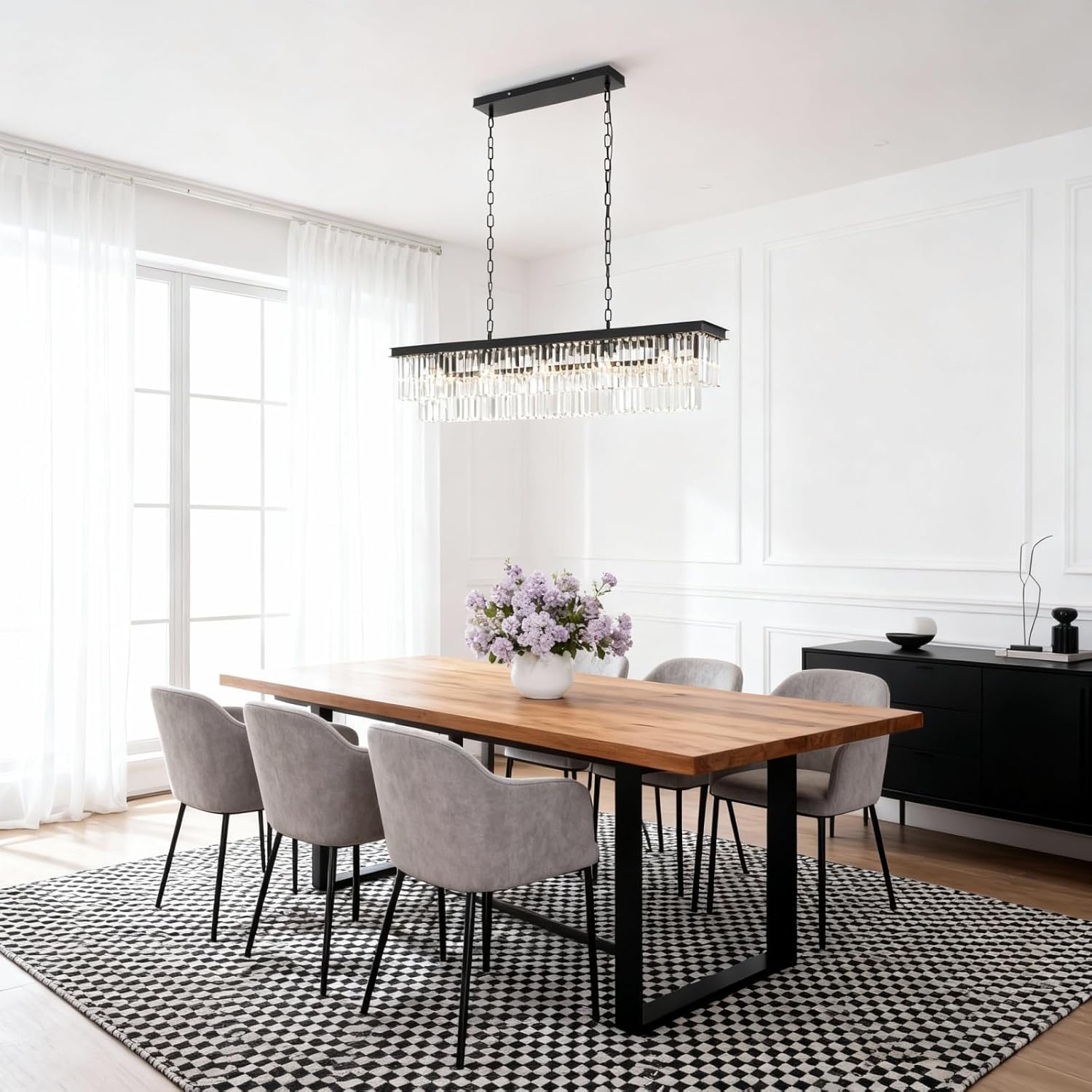 Rectangular Luxe Black Chandelier — 12-Light - View 2