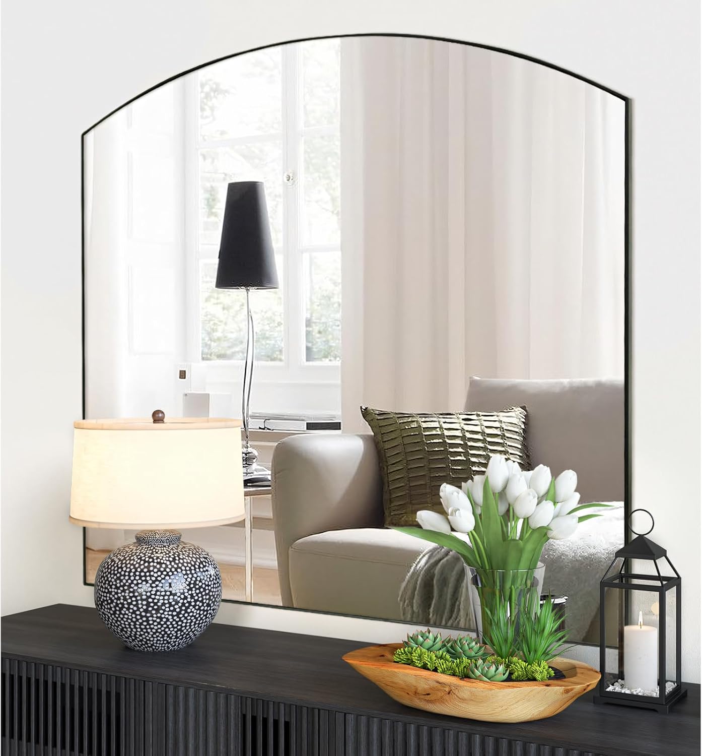 Framed Black Wall Mirror — 36" — 36"L x 36"W