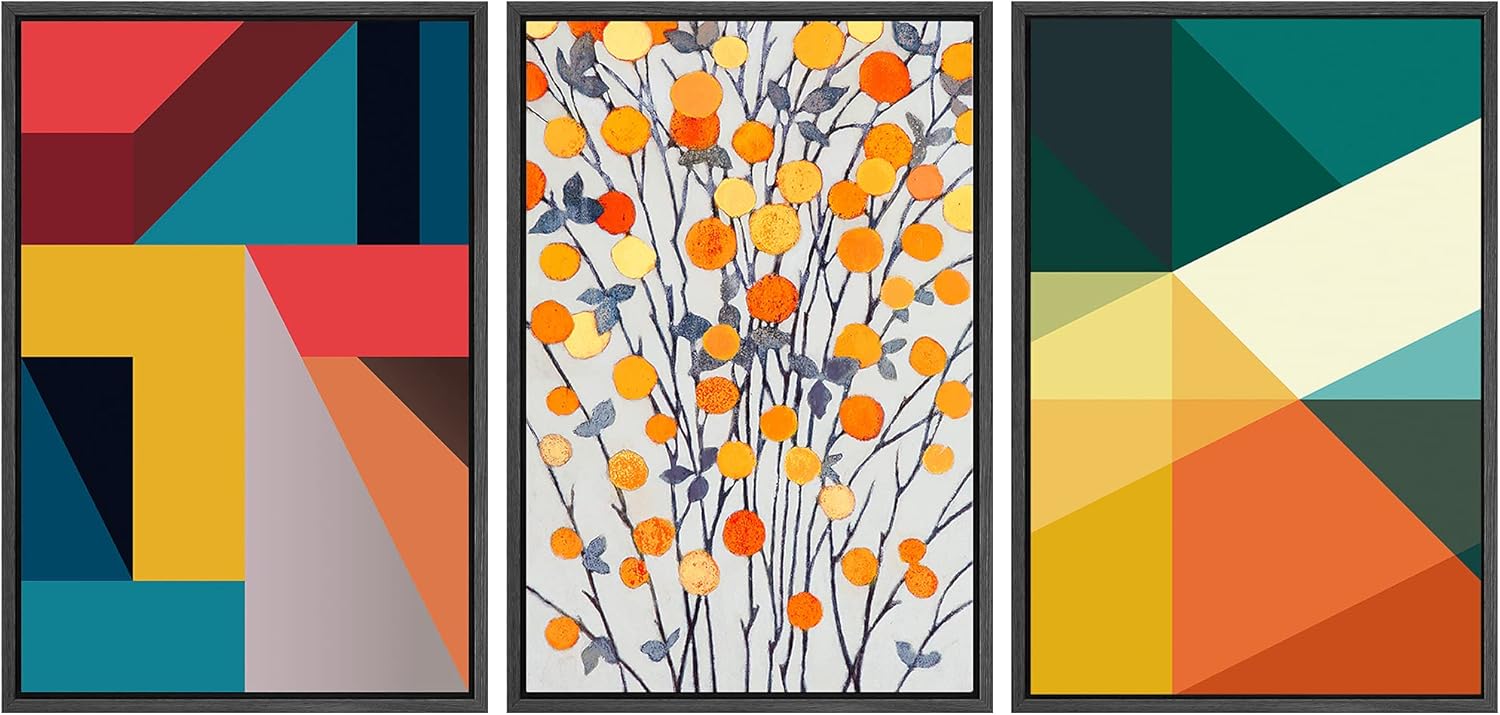 Framed Modern Fabric Wall Art — 24" — 16"x24"x3 Panels Black