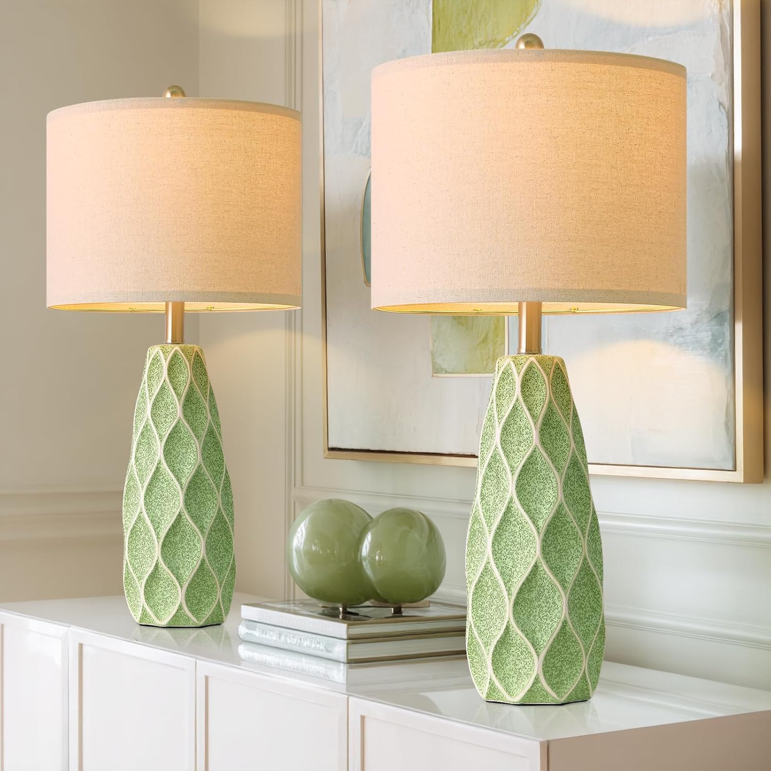 Vintage Boho Black Bedside Lamp — 27.5" — Green