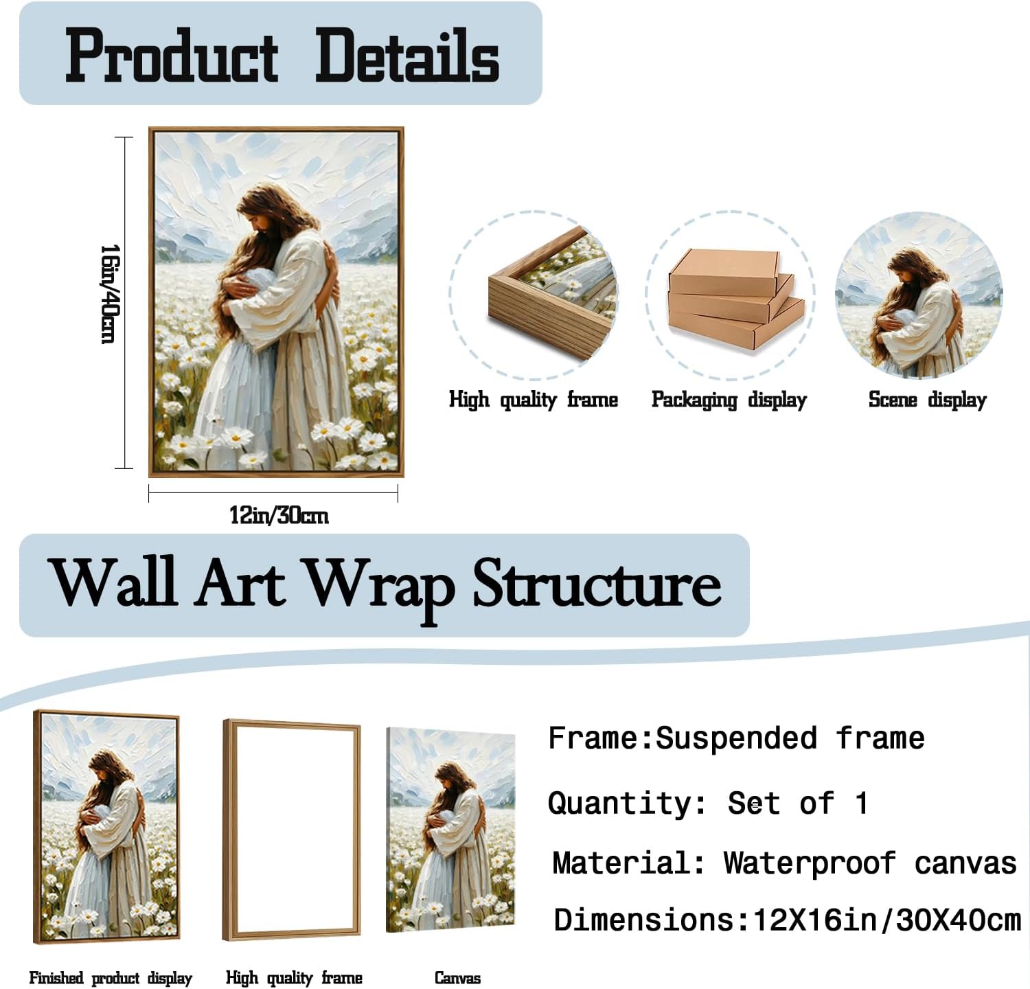 Framed Blue Wall Decor — 16" - View 2