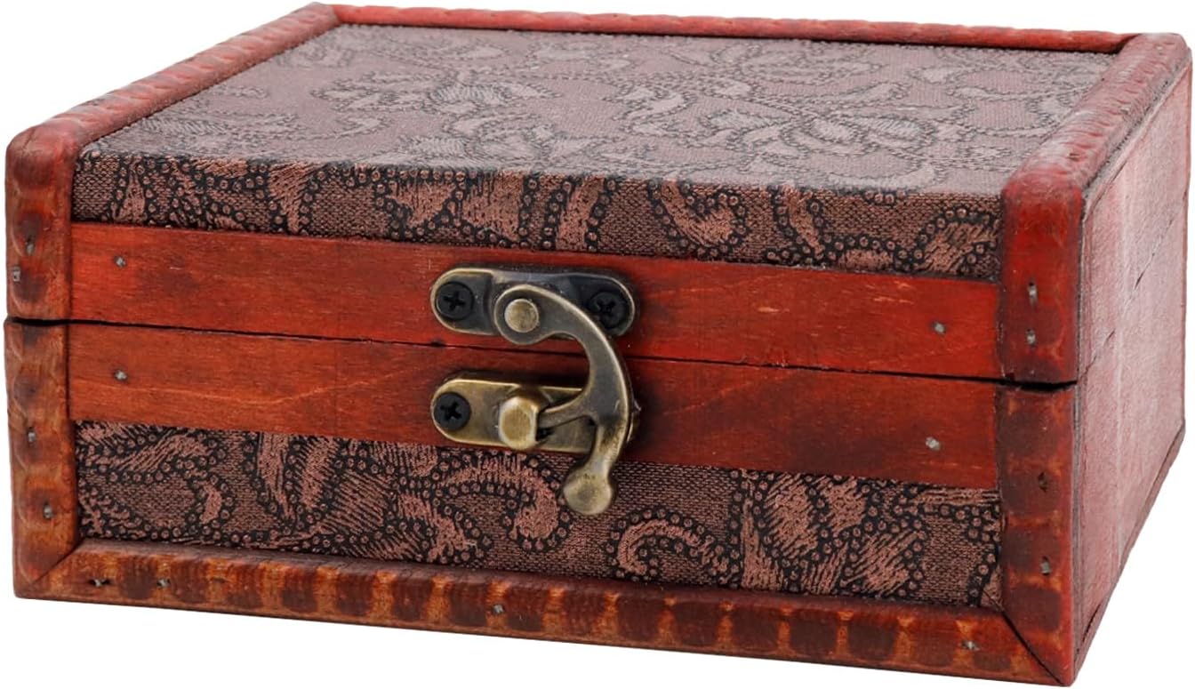 Vintage Wood Storage Basket — 5.71" — Patterned Box