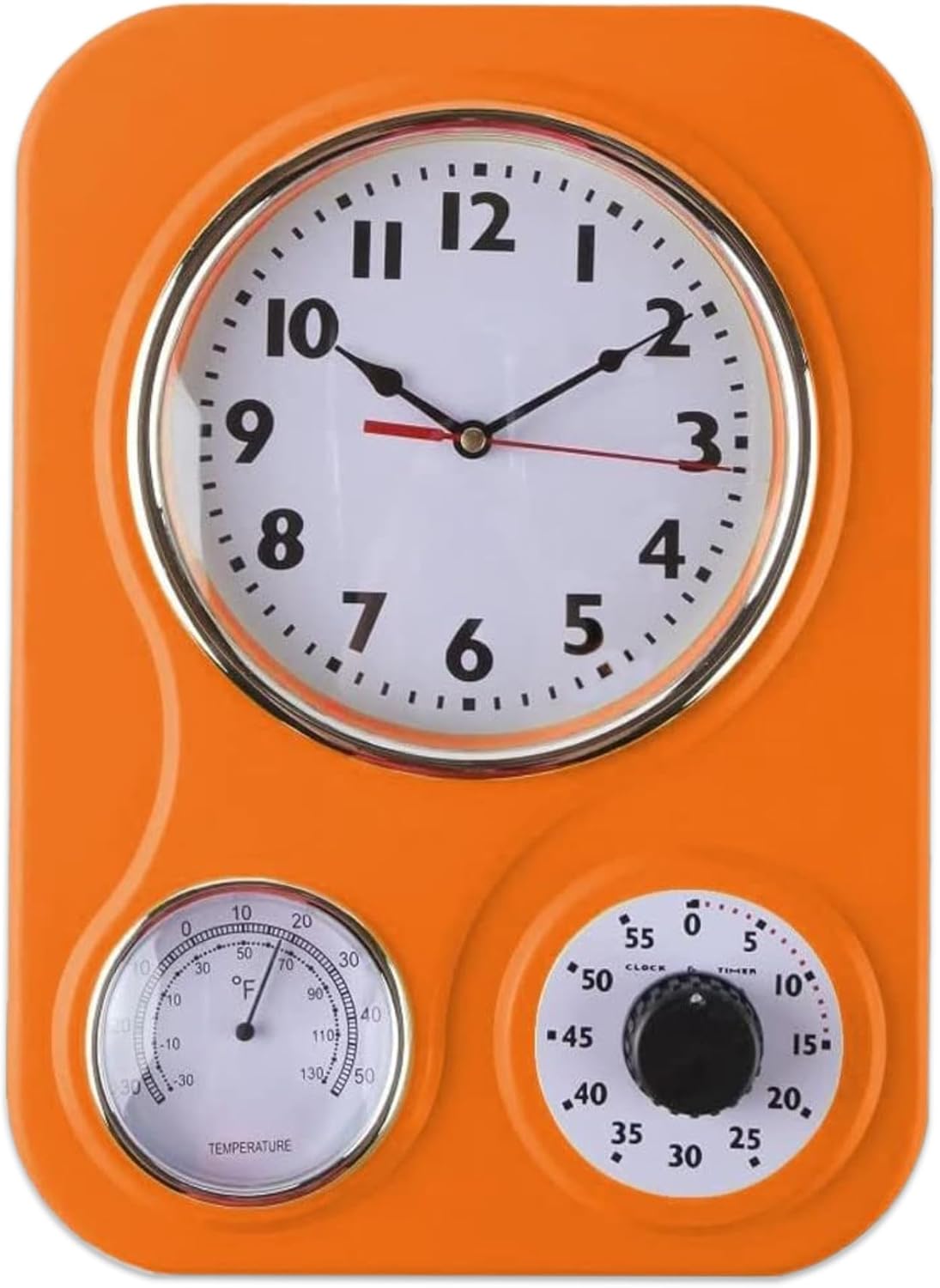 Vintage Mid-Century Black Wall Clock — 5" — Orange