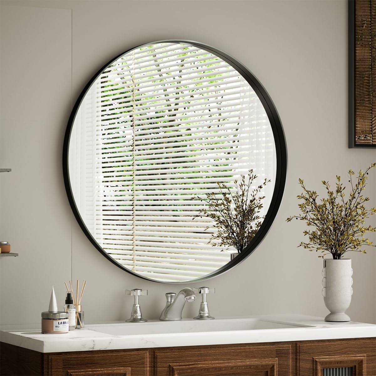 Round Modern Black Mirror — 24" - View 6