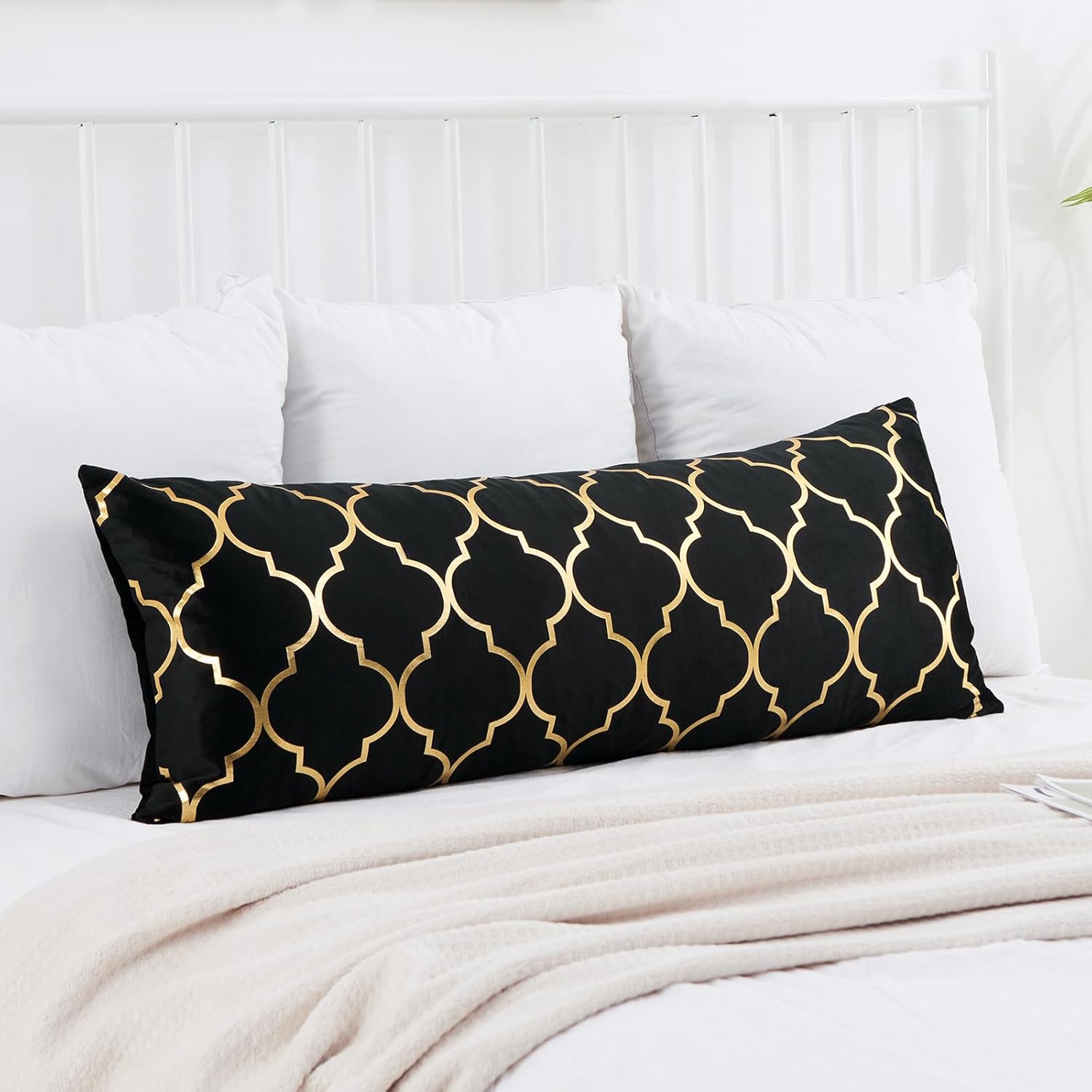 Velvet Boho Black Throw Pillow Cover — 20" — 36" x 14" (Pack of 1)