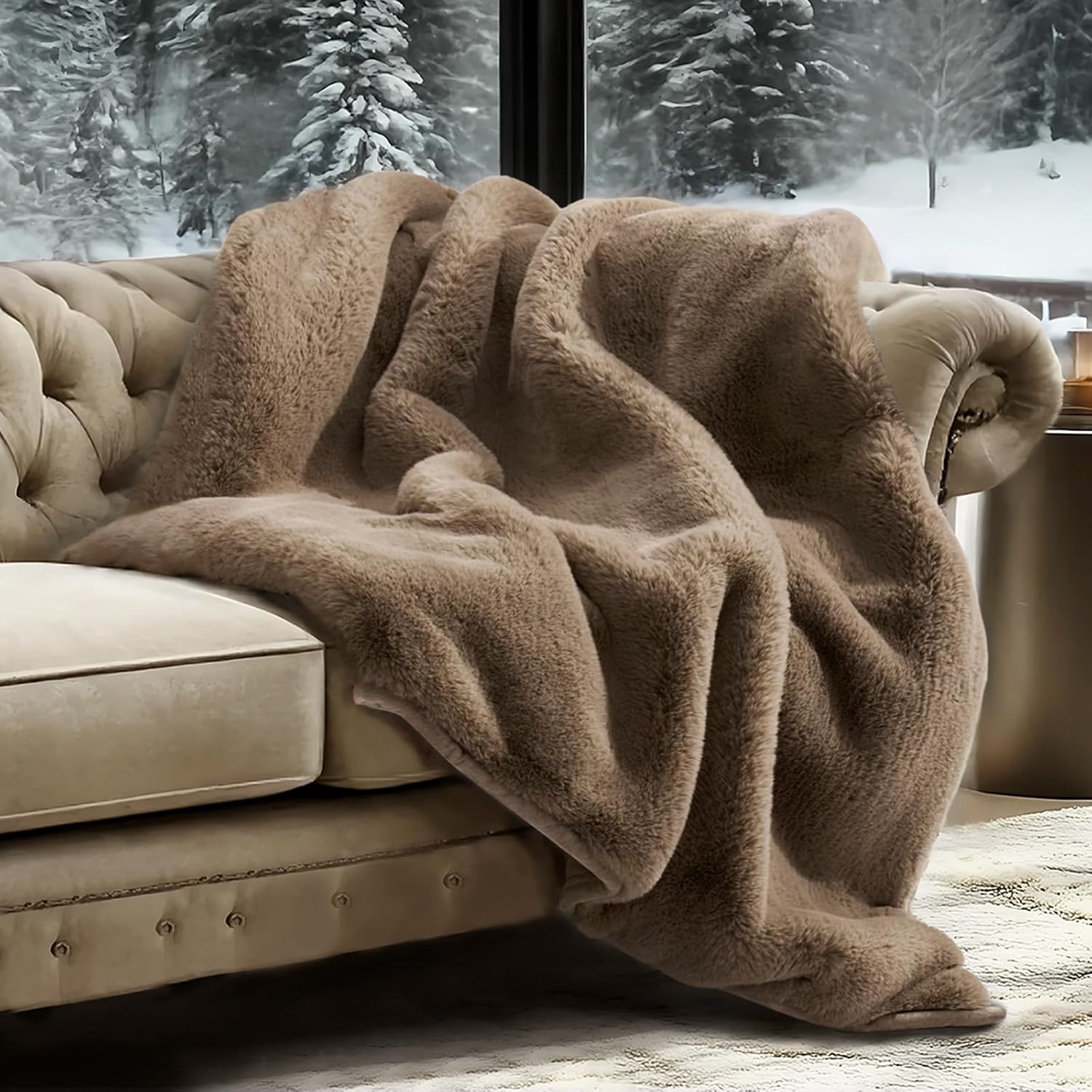 Velvet Luxe Beige Throw Pillow — 50" — Tawny Mink
