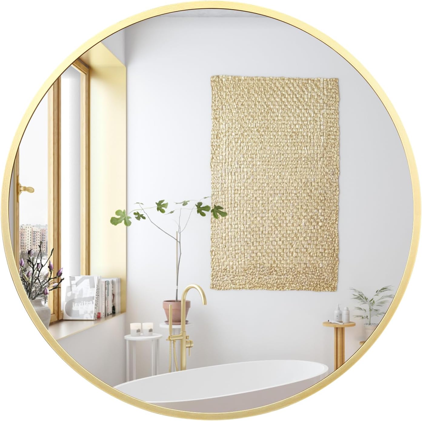 Round Farmhouse Black Wall Mirror — 30.1" — Gold