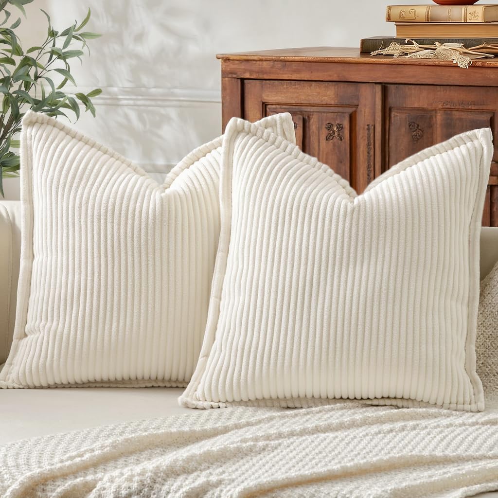 Boho Beige Throw Pillow Cover — 18" — Cream White