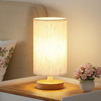 Beige Bedside Lamp — 9" — Cream Shade - Wood Base