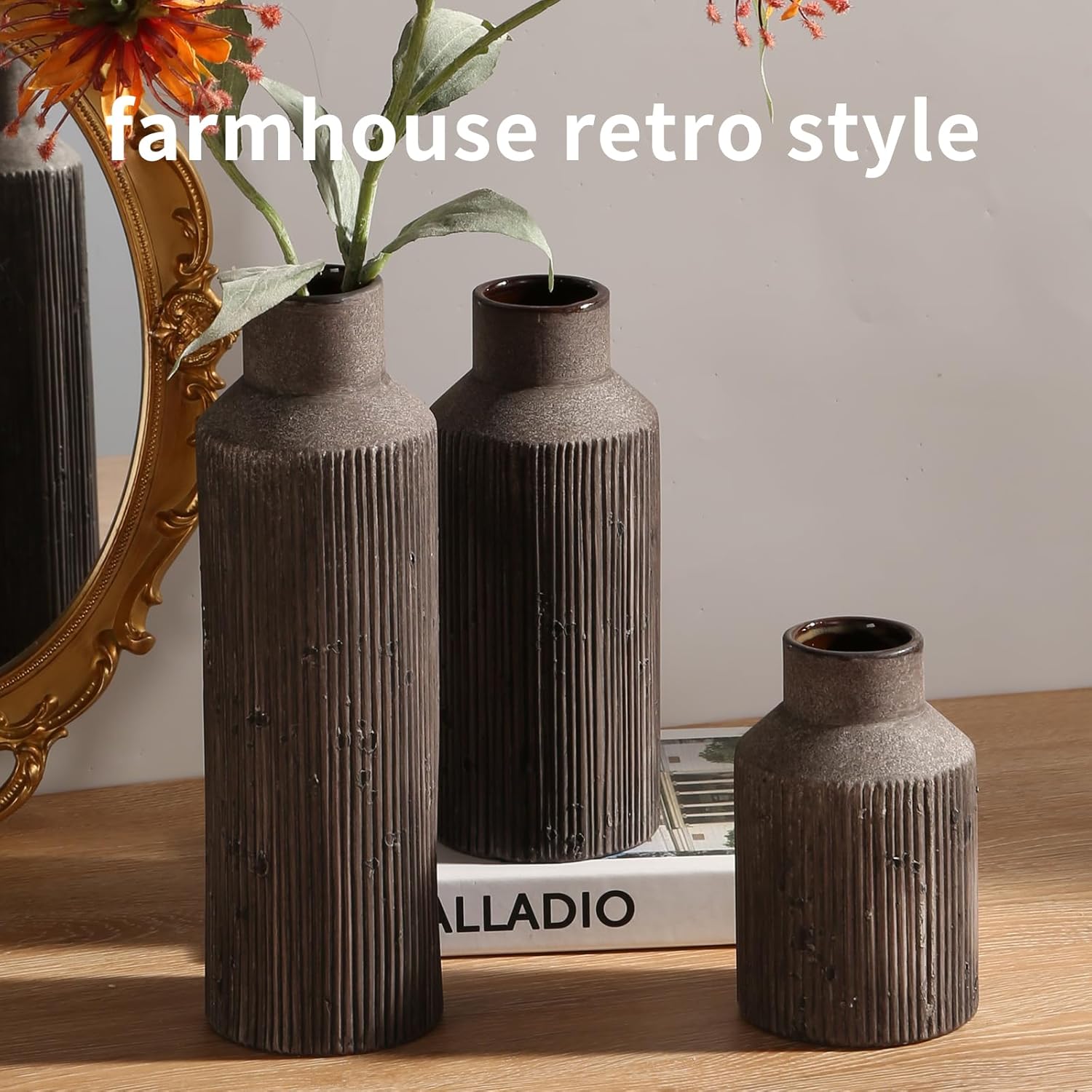Vintage Farmhouse Black Flower Vase — 6" - View 4