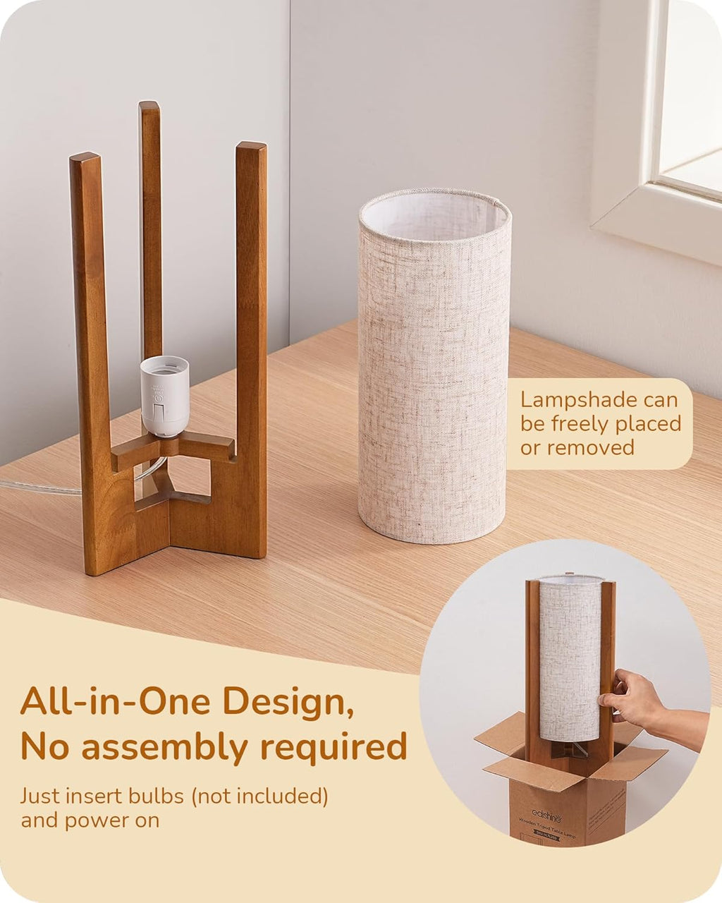 Linen Modern Beige Bedside Lamp — 13.5" - View 4