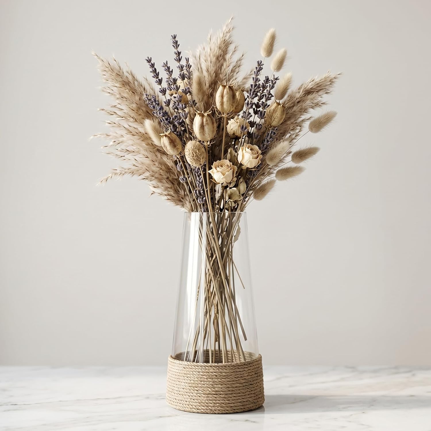 Luxe Beige Flower Vase — 10" — Clear