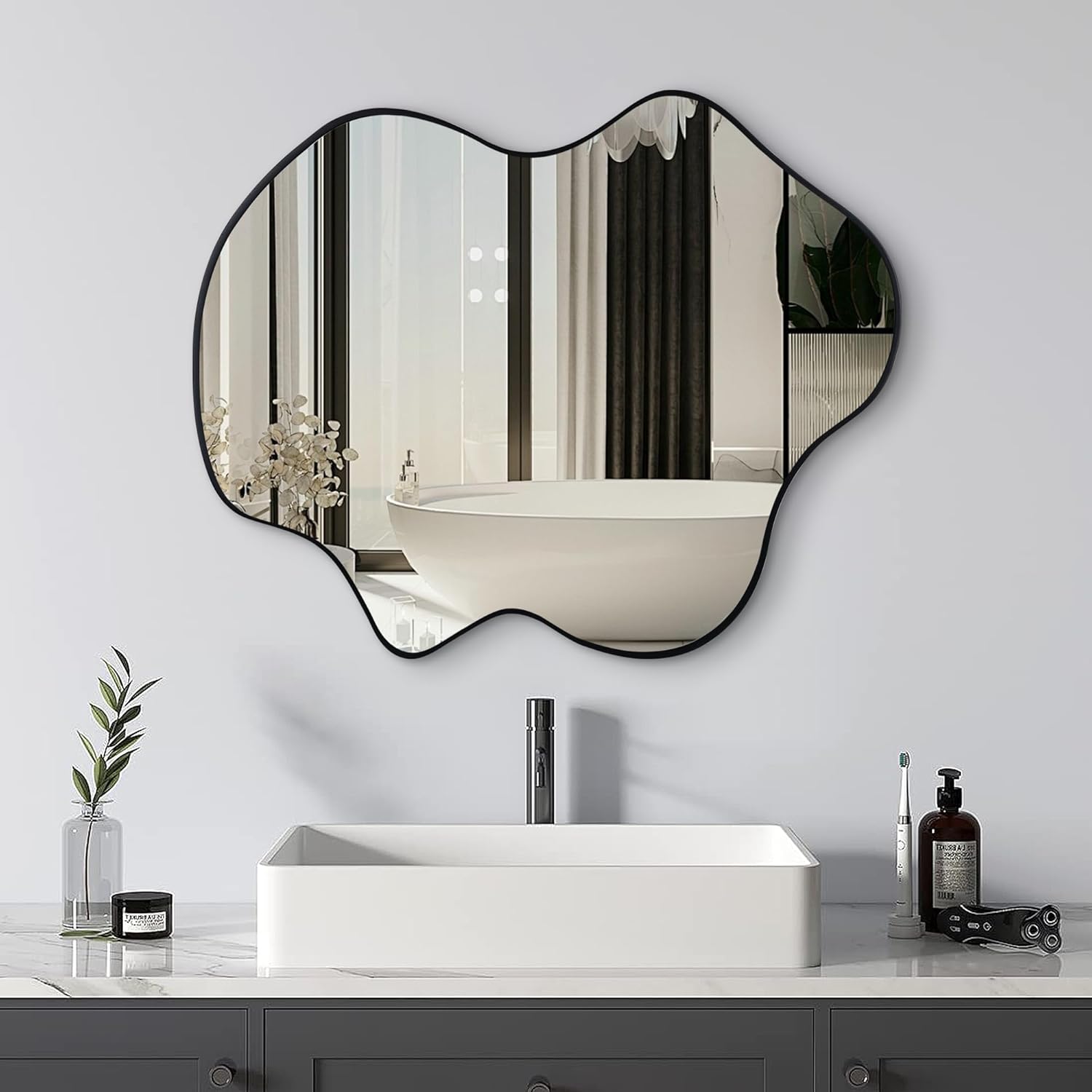 Framed Modern Black Mirror — 30" — 30"L x 22"W