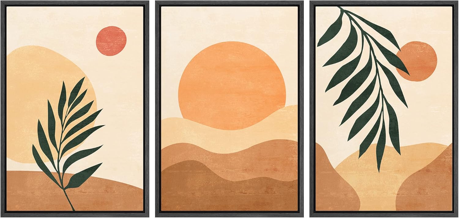 Framed Boho Fabric Wall Art — 16" — 16" x 24" x 3 Panels BLACK