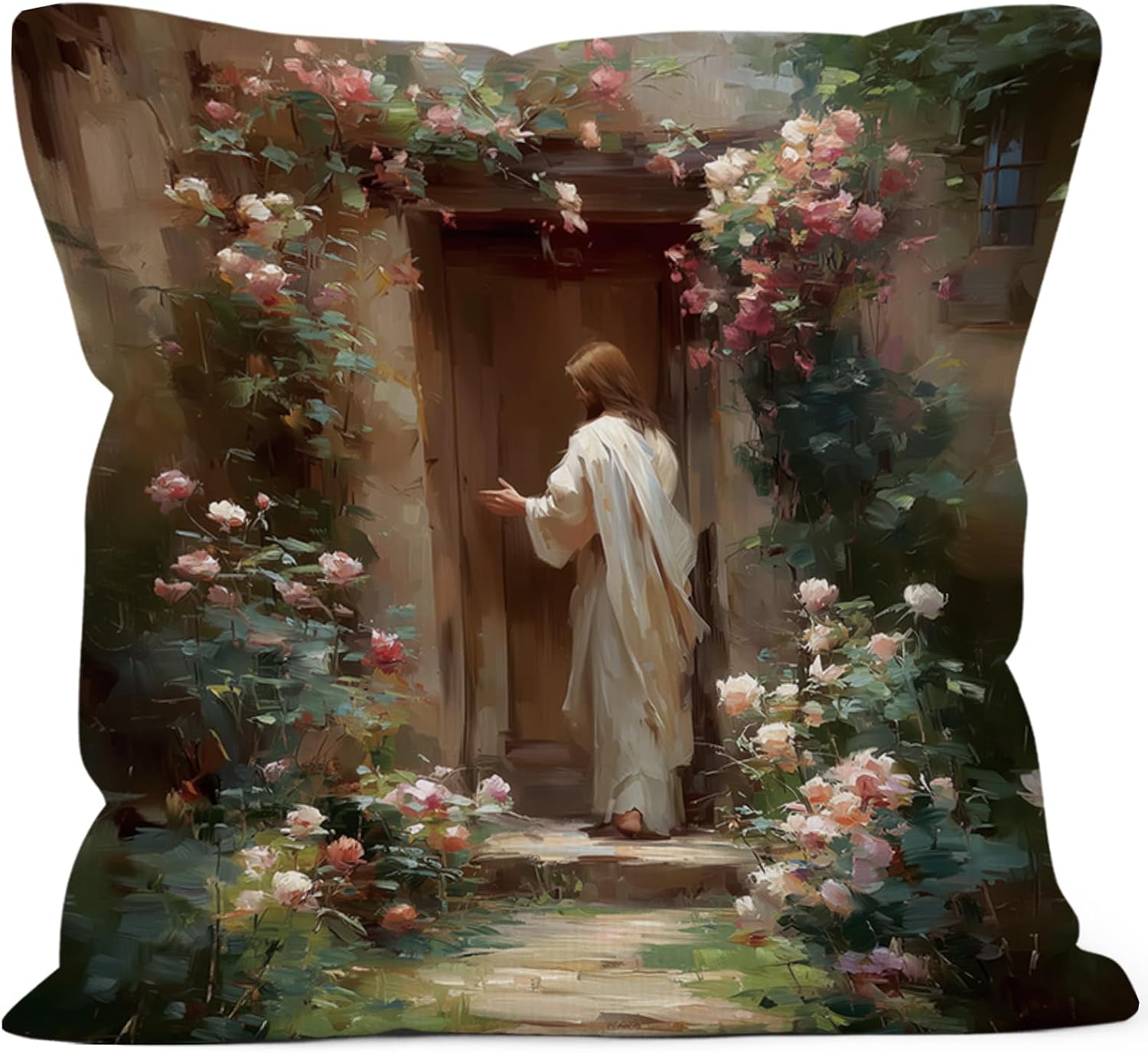 Boho Brown Throw Pillow Cover — 18x18 — Jesus Door