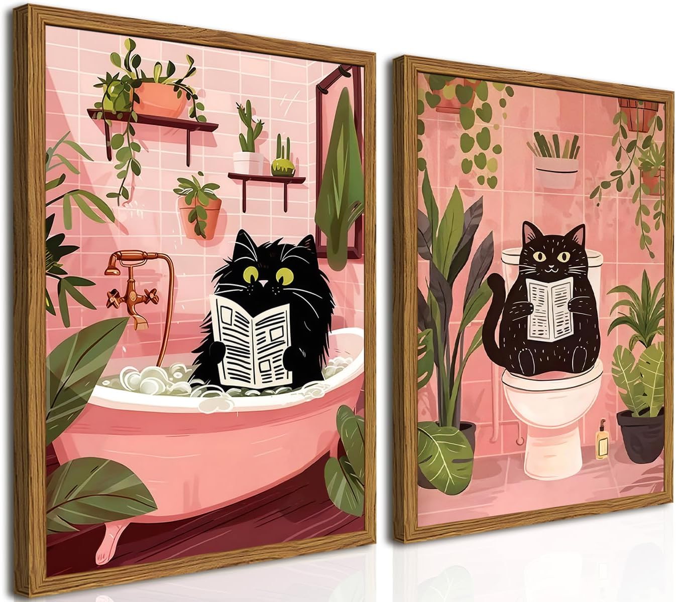 Framed Black Canvas Wall Art — 16" — Reading Newspaper Cat