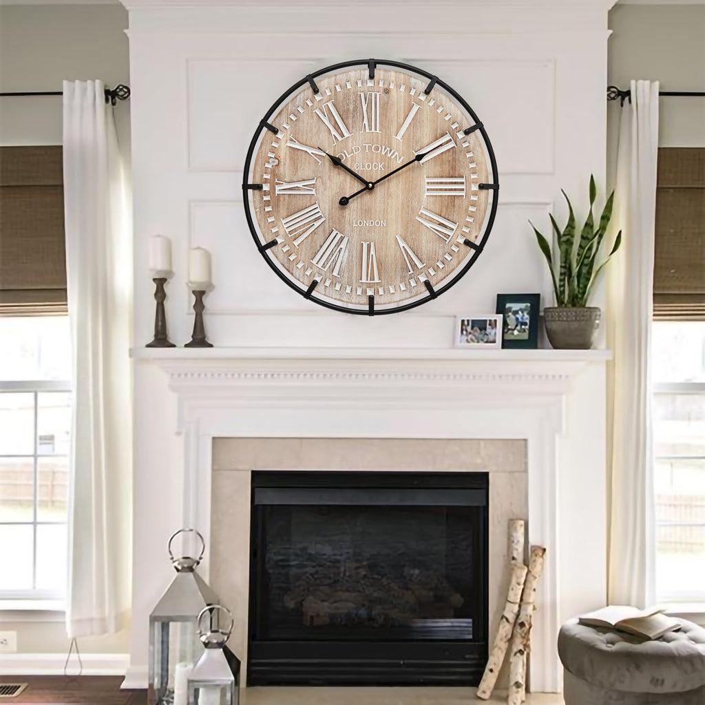 Vintage Farmhouse Brown Wall Clock — 24"