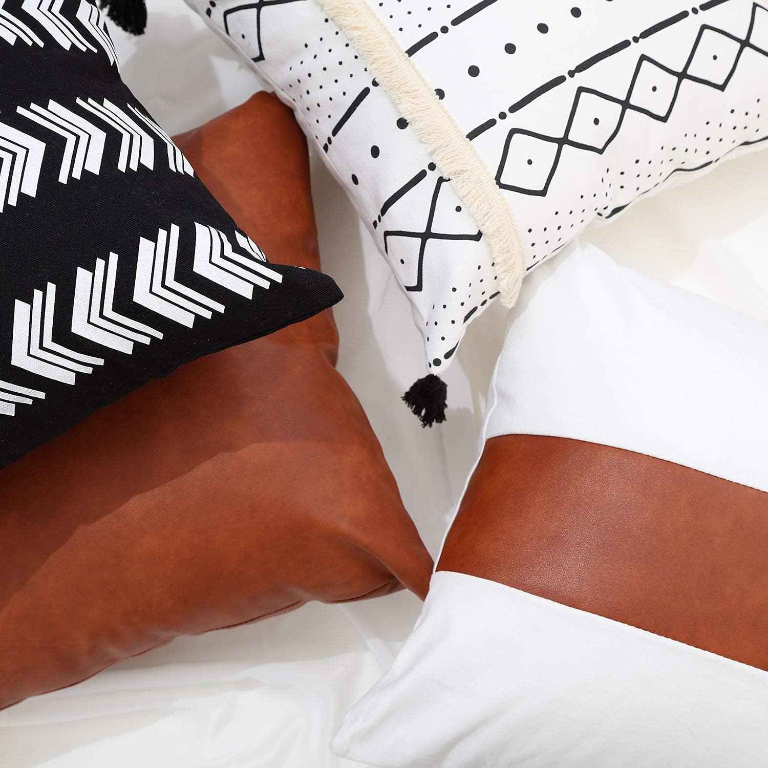 Boho Leather Throw Pillow Cover — 18" - View 5