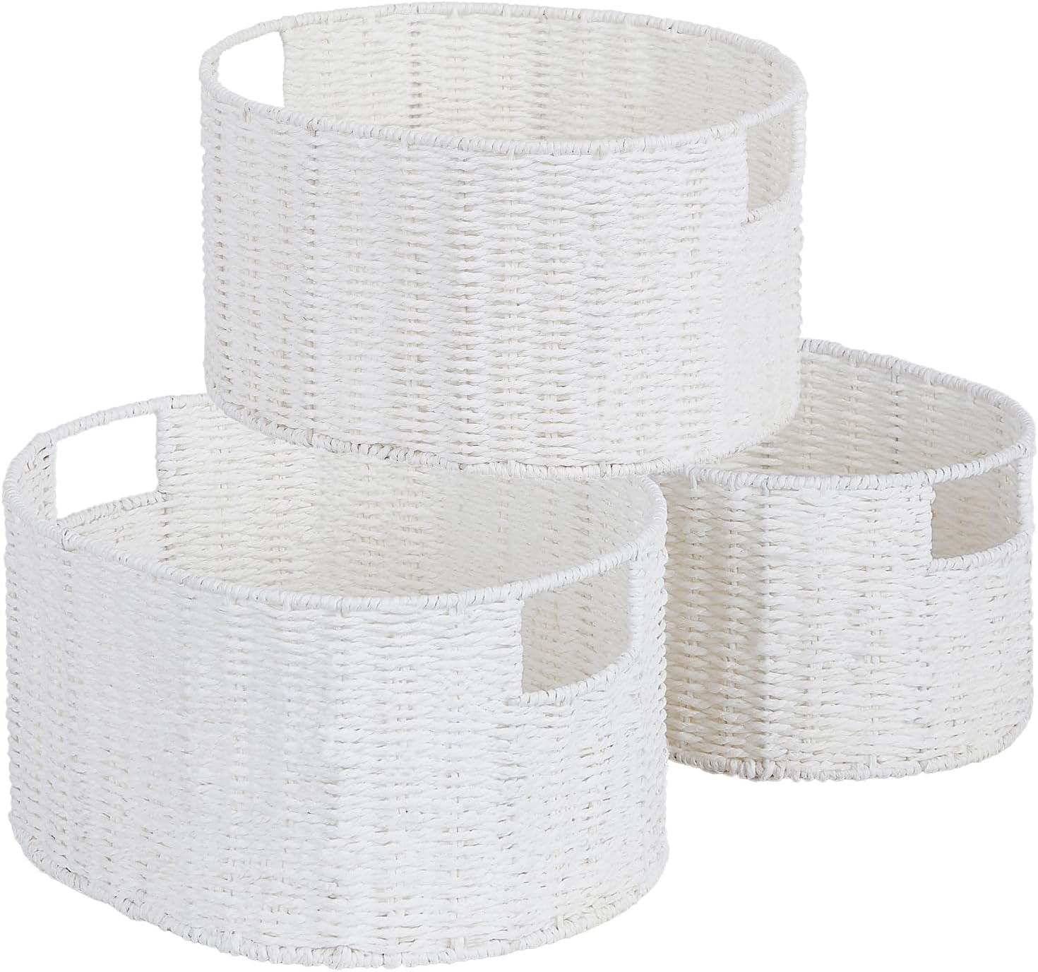 Hand-Woven Boho Beige Storage Basket — Set of 3 — White