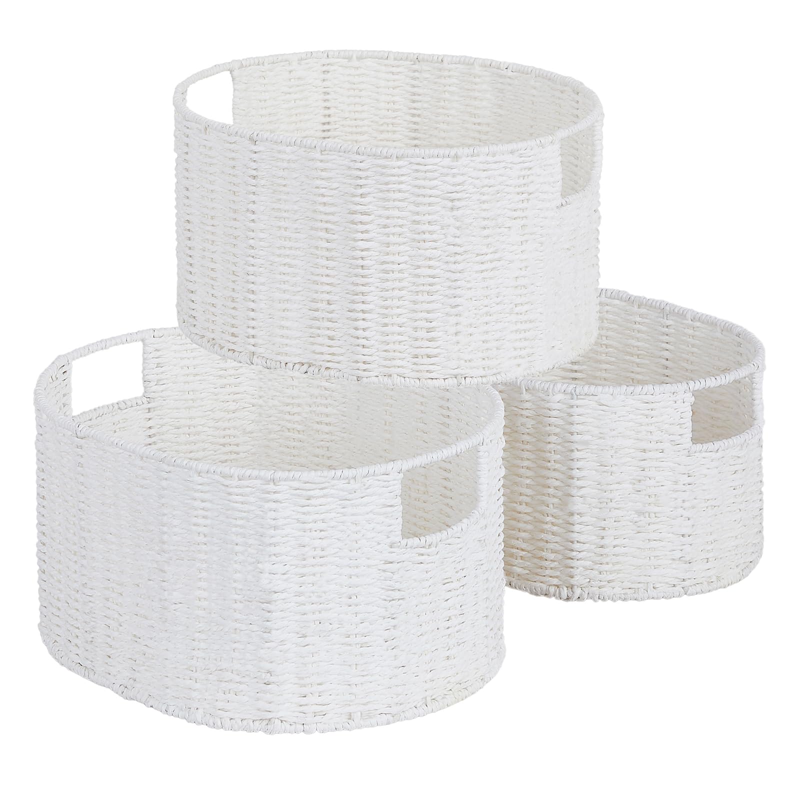 Hand-Woven Boho Beige Storage Basket — Set of 3