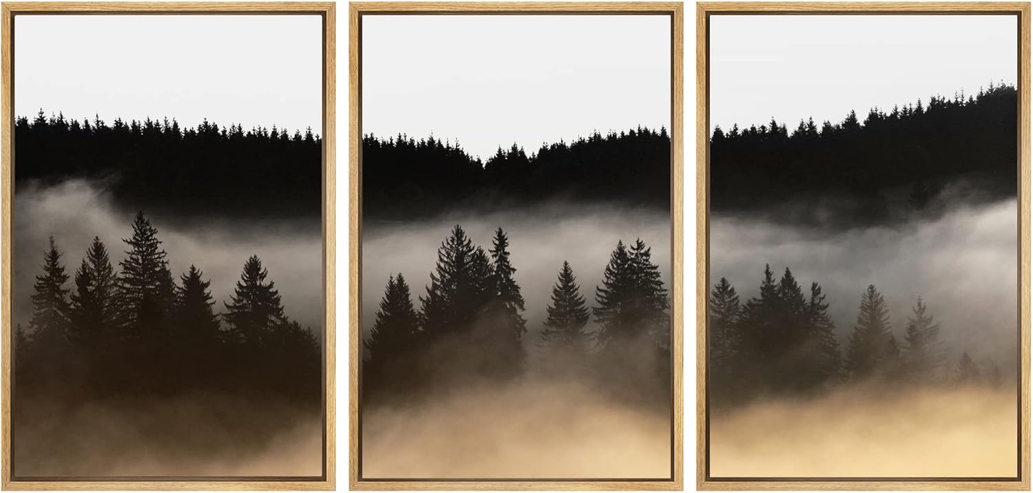 Framed Modern Fabric Wall Art — 16" — 16"x24"x3 Panels Natural