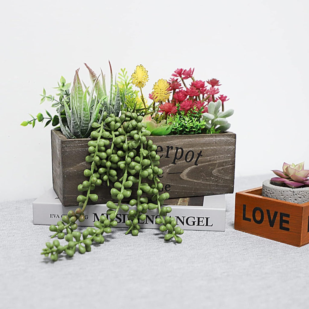 Rectangular Farmhouse Wood Faux Succulent - View 4