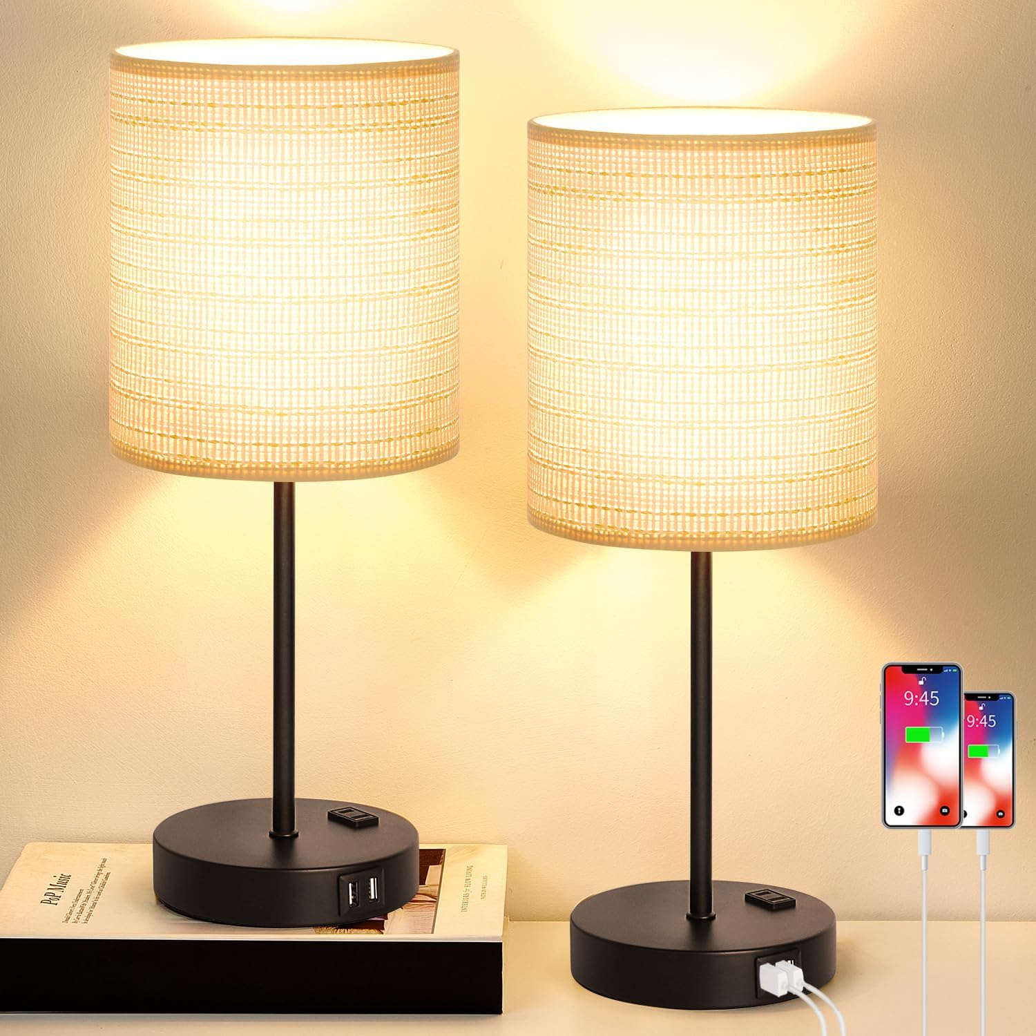 Dimmable Beige Smart Bulb — Set of 2 — （2 Pack) Rattan & Black(Base)-3000K Bulbs Included