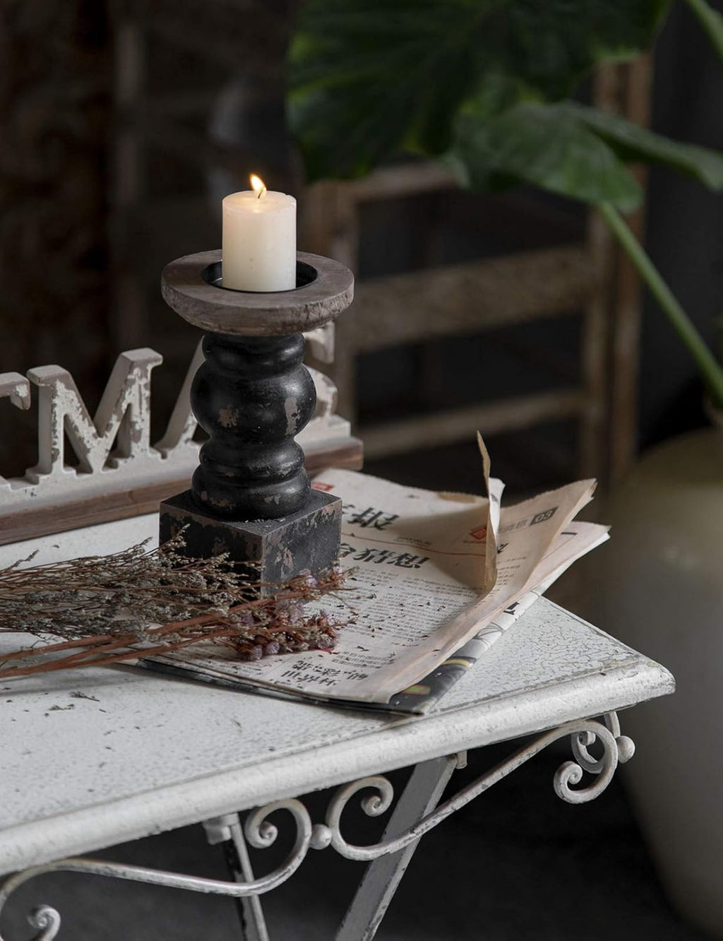 Farmhouse Wood Pillar Candle — 3.9" - View 4