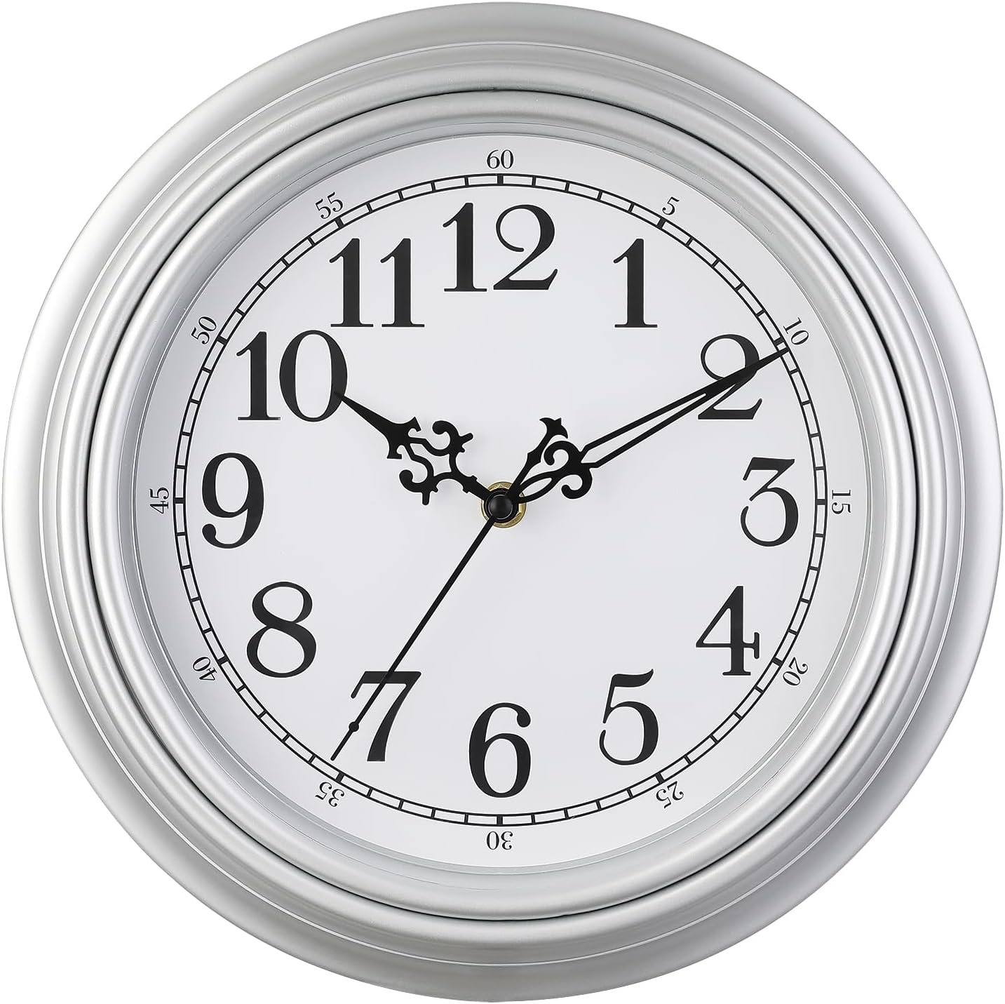 Battery Operated Luxe Black Wall Clock — 16" — Silver