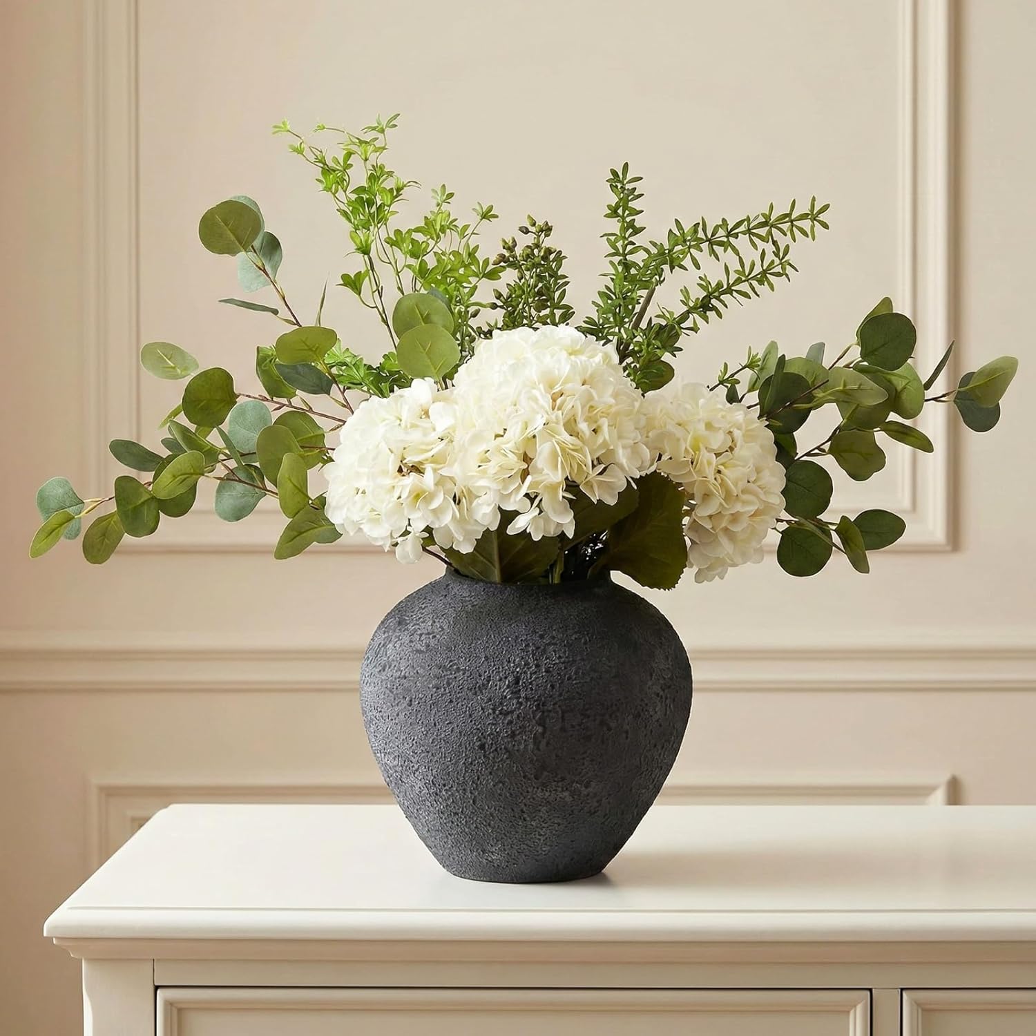 Farmhouse Blue Artificial Flowers — 19" — Large White Hydrangea