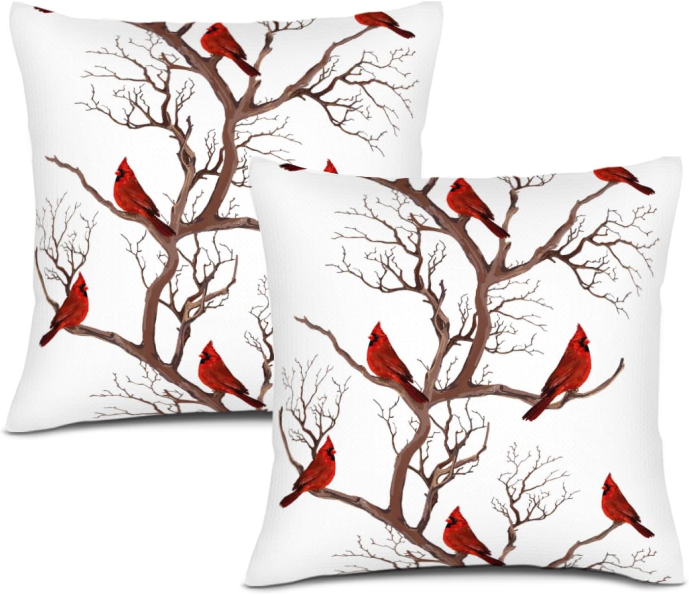 Boho Brown Throw Pillow Cover — 18" — Birds Cardinal