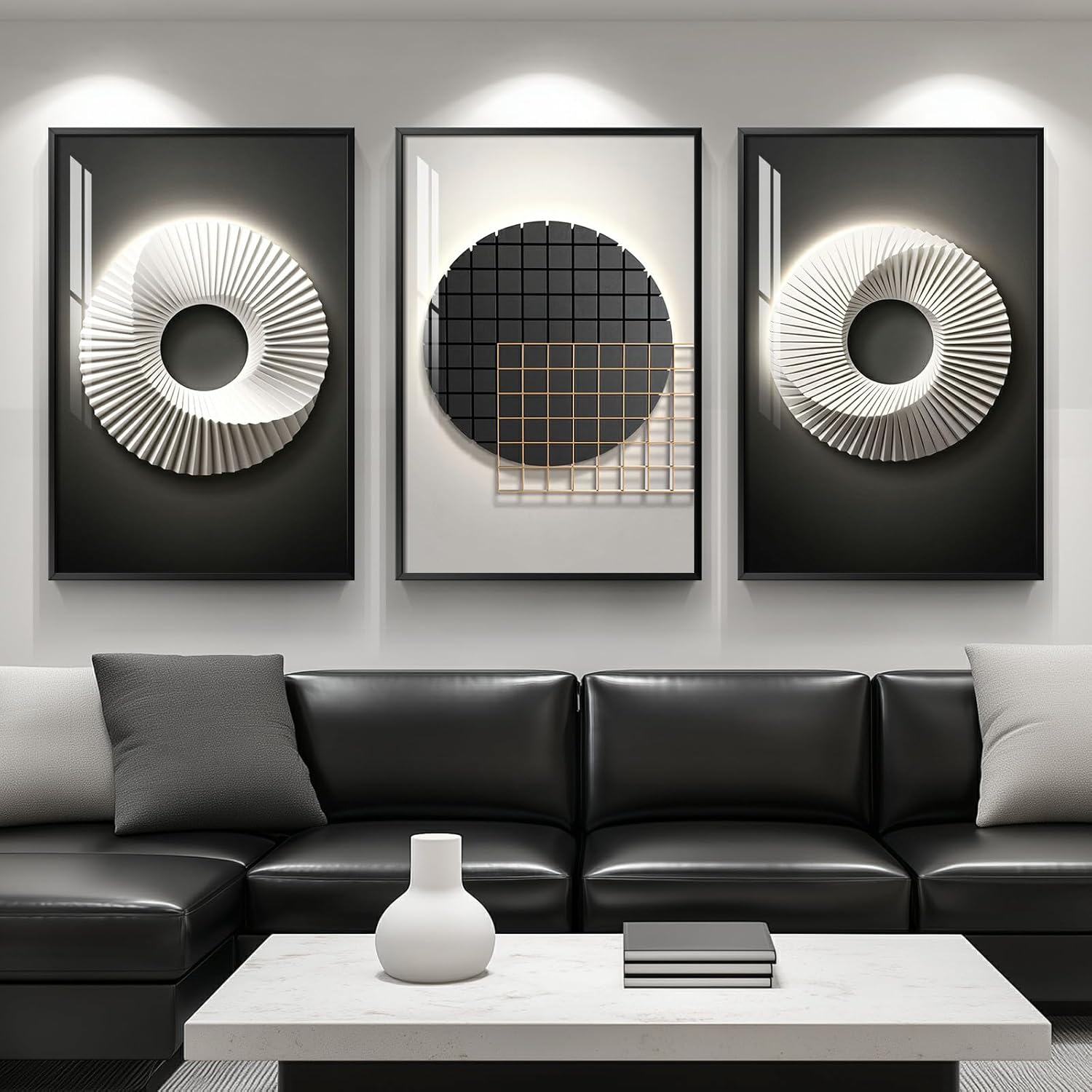 Framed Luxe Black Wall Decor — 36" — 36" H X 24" W X 3pcs