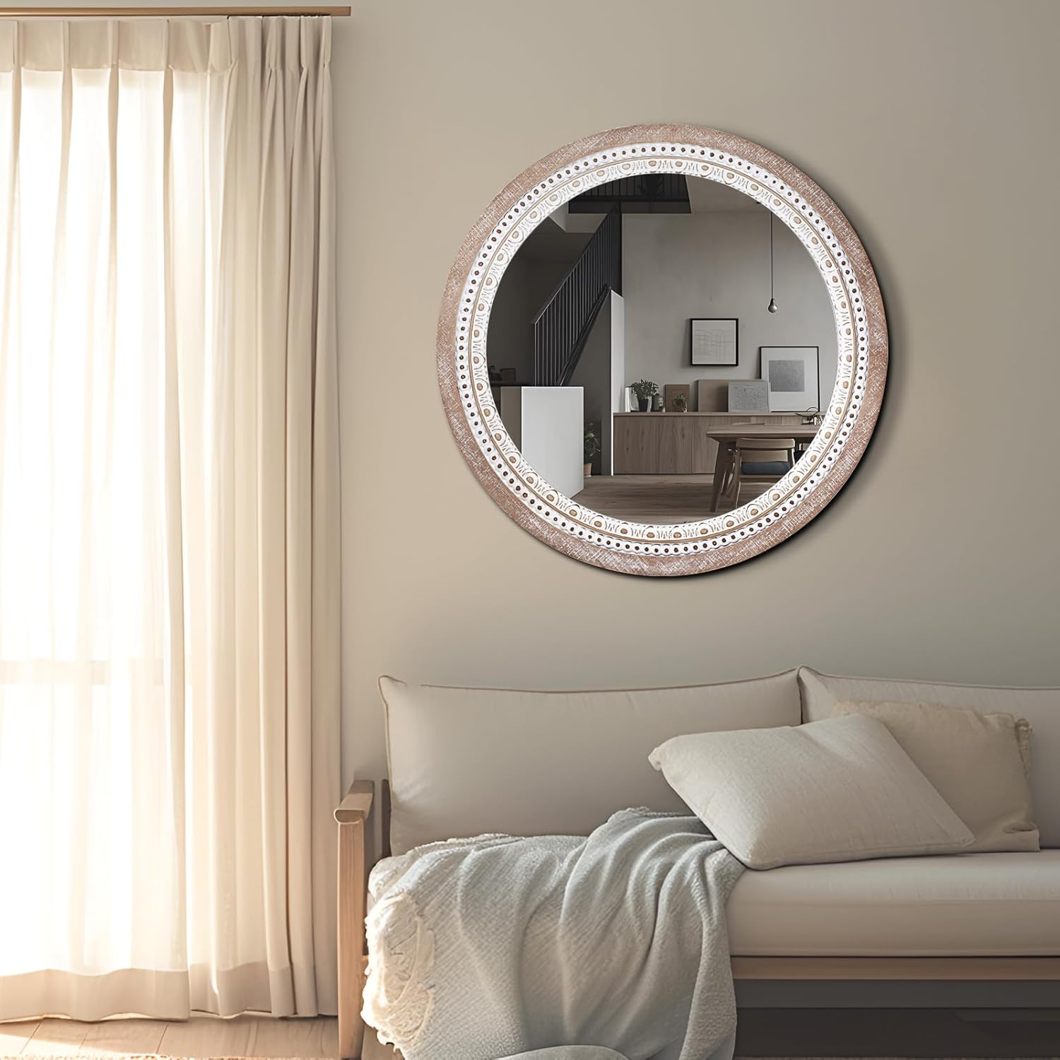 Boho Wood Round Mirror — 24" - View 3