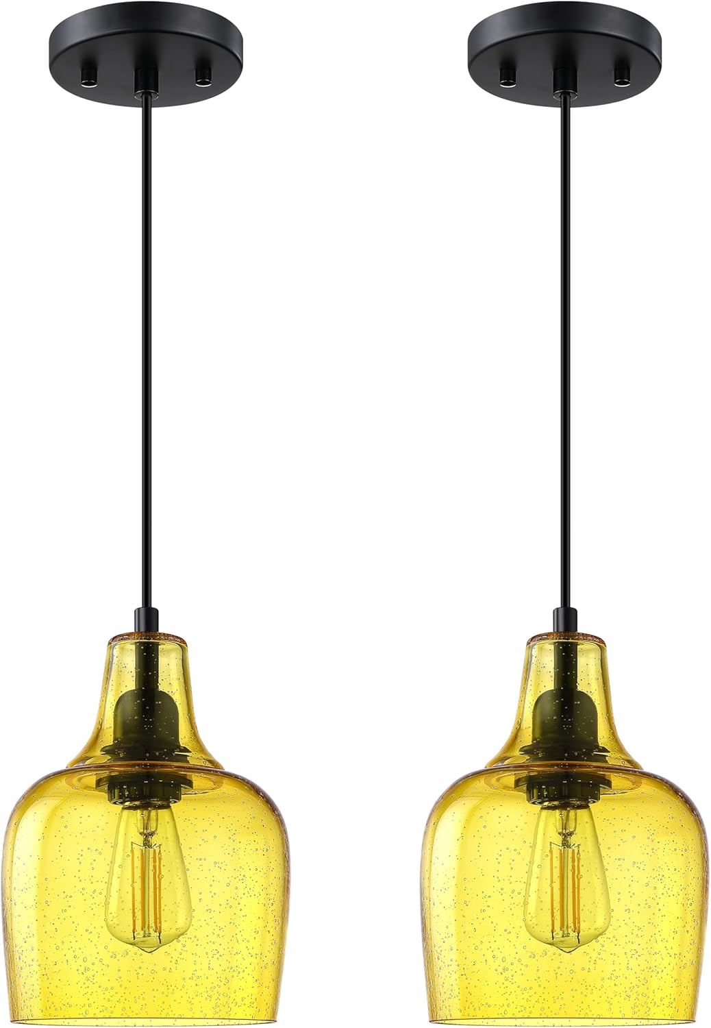 Farmhouse Black Ceiling Light — 1-Light — Yellow Glass Black 2 Pack