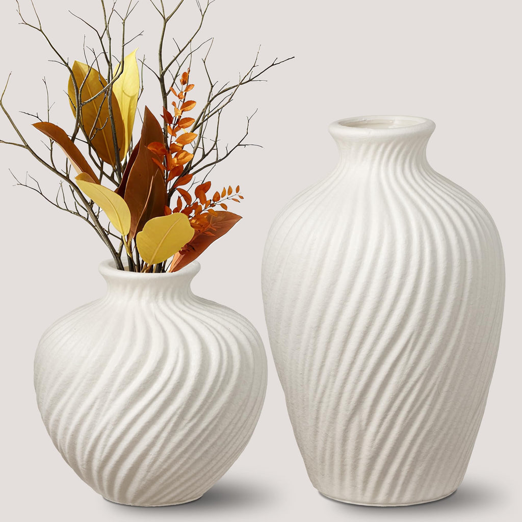 Round Farmhouse Ceramic Flower Vase — 5"