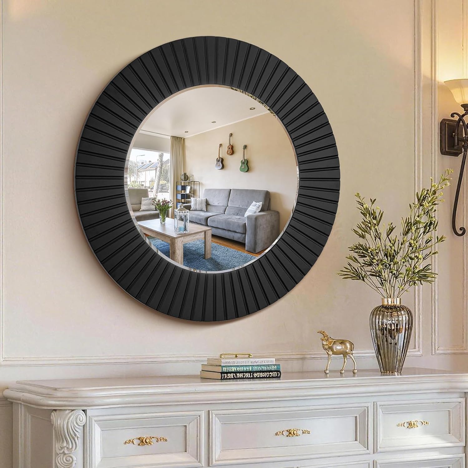 Round Luxe Black Wall Mirror — 30" — Black