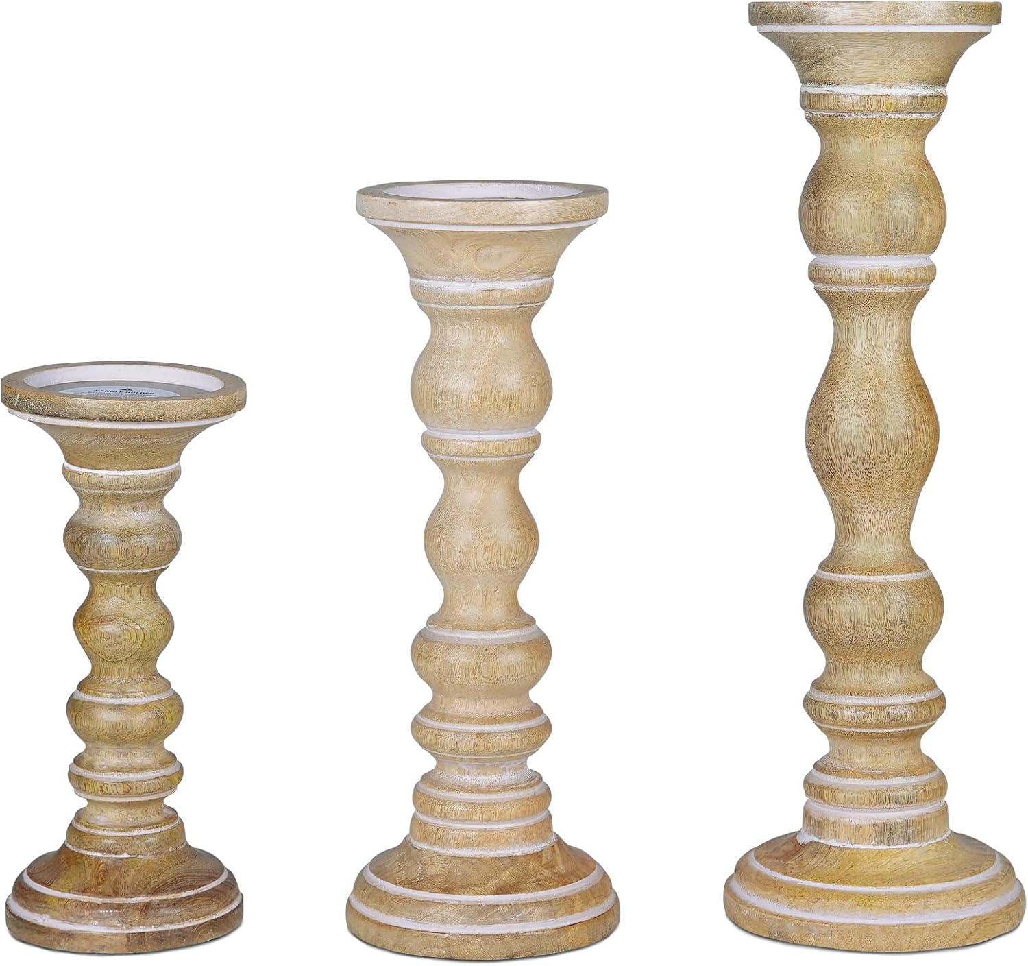 Farmhouse Grey Pillar Candle — Set of 3 — Whitewash 2