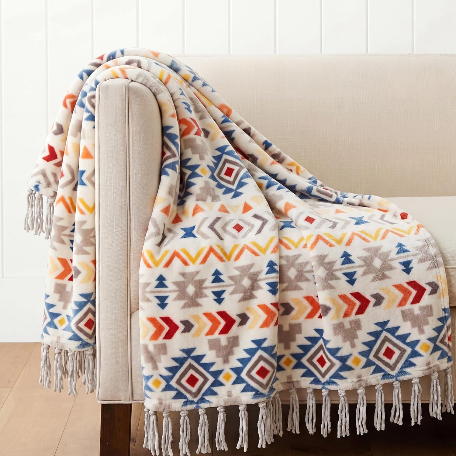 Vintage Boho Beige Throw Pillow — 60" — Colorful