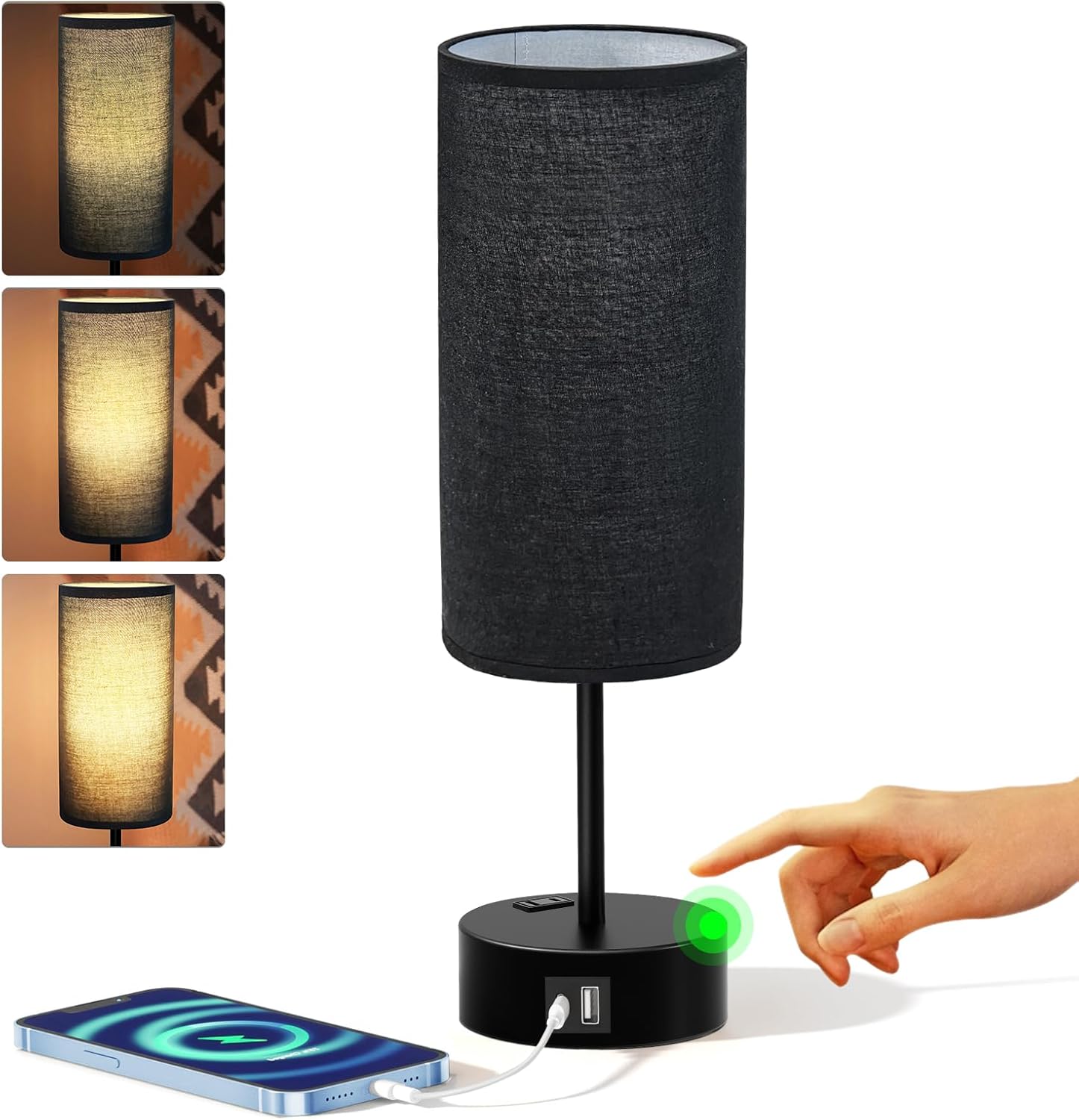 Dimmable Beige Bedside Lamp — 14" — 14" Small Size Touch Control