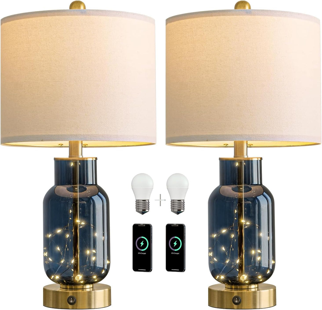 USB Modern Blue Bedside Lamp — 22" - View 9