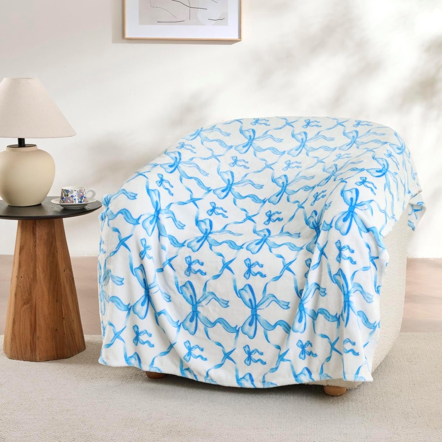 Beige Throw Pillow — 50" — Bow Blue